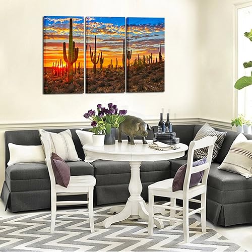 Miniatura 3 de KREATIVE ARTS Lienzo grande de 3 piezas de arte para pared, hermoso paisaje de puesta de sol del parque nacional, Arizona Sonora, cactus del