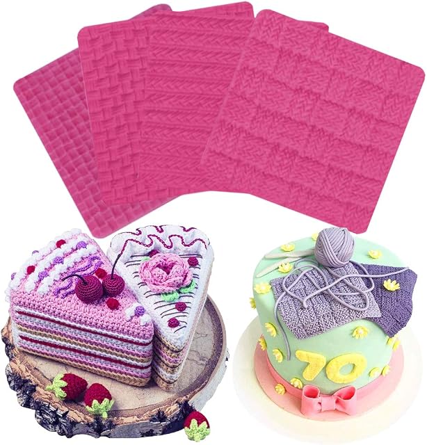 WonDerfulC Fondant Silicone Mold, Knitted Texture Printing Pad Mould, Sweater Pattern, Knitted Texture, Cake Border Molds, Dessert Decoration Moulds
