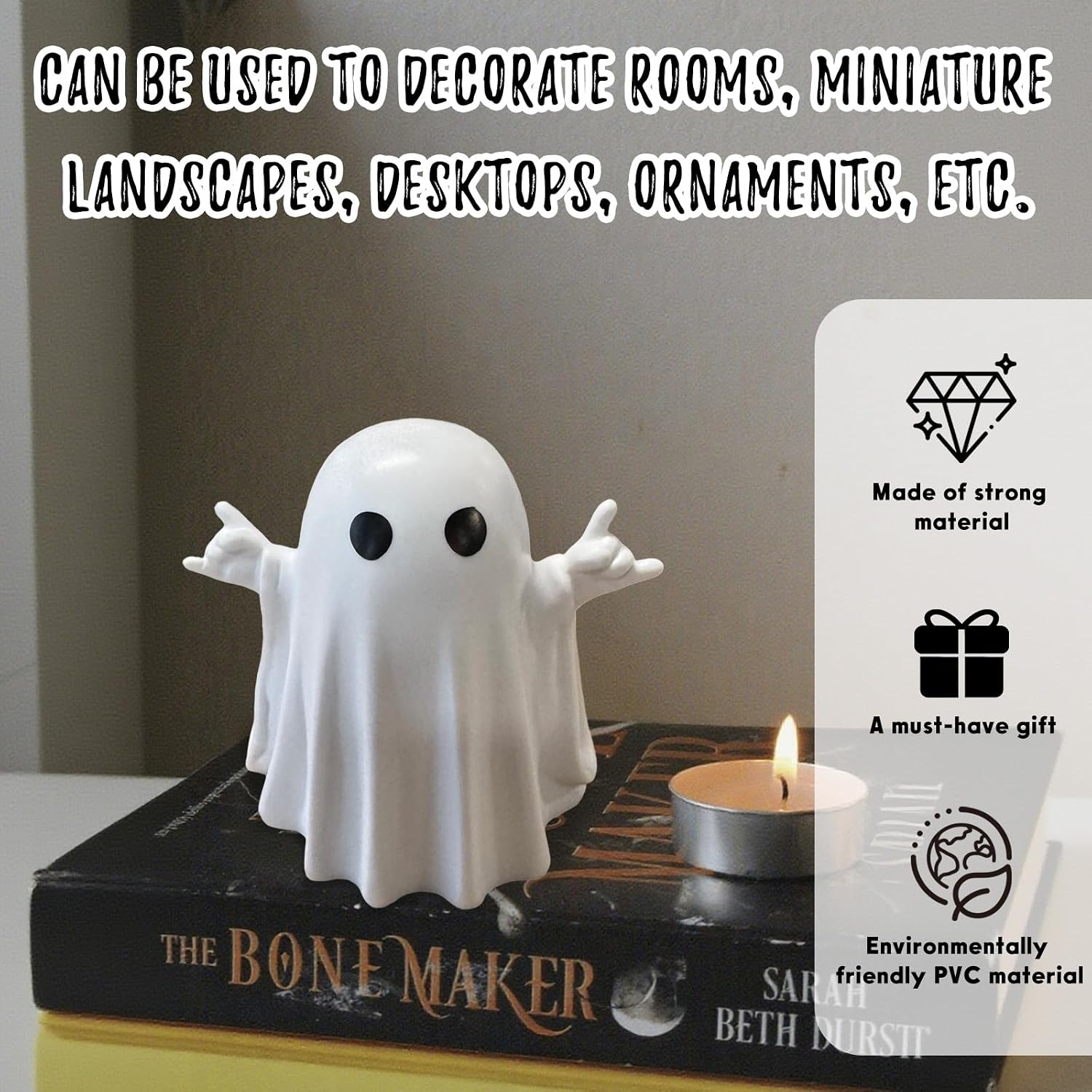 Halloween Ghost Figurine Halloween Desk Ornaments Funny Gestures Spooky Ghost Statue Cartoon Cute Mini Resin Spooky Ornaments for Holiday Home and Office Decorations image 5