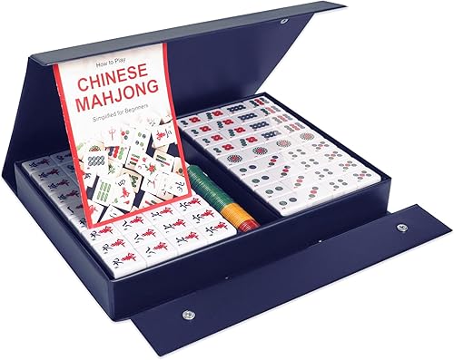 Miniatura 3 de ZGME Juego de mahjong chino, juego de Mah-Jongg, Mah Jongg tradicional completo con 146 azulejos numerados grandes (1.5 pulgadas, verde), estuche de