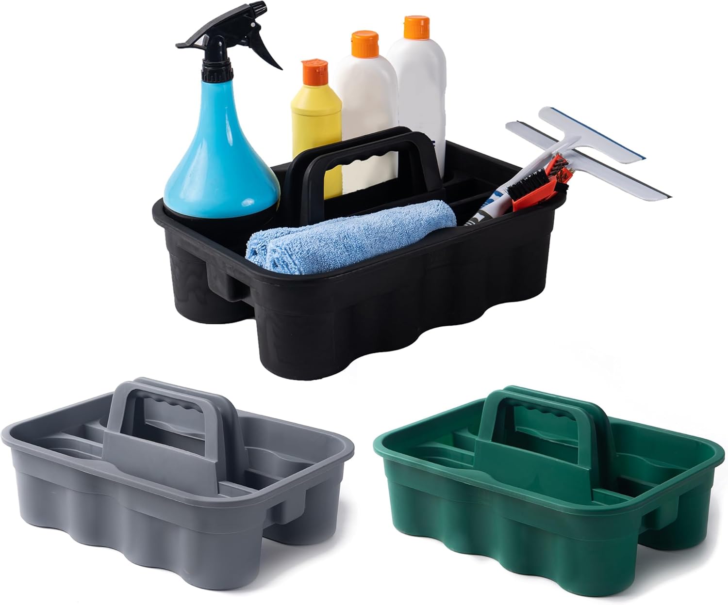 Matthew 3 Pack Large Plastic Tote Tool & Deluxe Supply Cleaning Caddy with Handle Portable Shower Basket Storage Caddy for Cleaning Products,Take-Out Drink,Bathrooms - Black