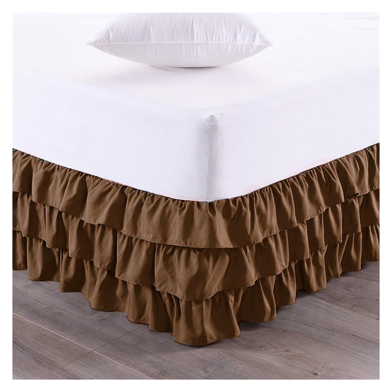Fitted Bed Valance Sheets Luxurious Premium Quality Three Layers Ruffles Waterfall Style Bed Skirt With Wrinkle and Fade Resistant Fabric-15 Inch High Base Bed Skirt Double(Brown,Full 120x200x38cm)