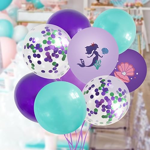 Miniatura 6 de Kit de 38 guirnaldas de globos de sirena, globos de cola de sirena con purpurina, globos de cola de sirena rosa y morado, globo de conchas de mar