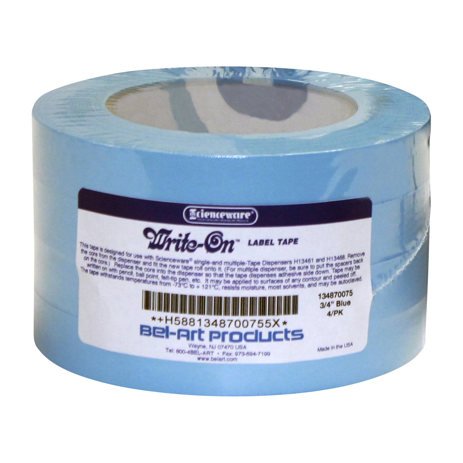 SP Bel-Art Write-On Blue Label Tape; 40yd Length, ³/₄ in. Width, 3 in. Core (Pack of 4) (F13487-0075) Made in USA