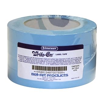 SP Bel-Art Write-On Blue Label Tape; 40yd Length, 3/4 in. Width, 3 in. Core Pack of 4 F13487-0075 Made in USA