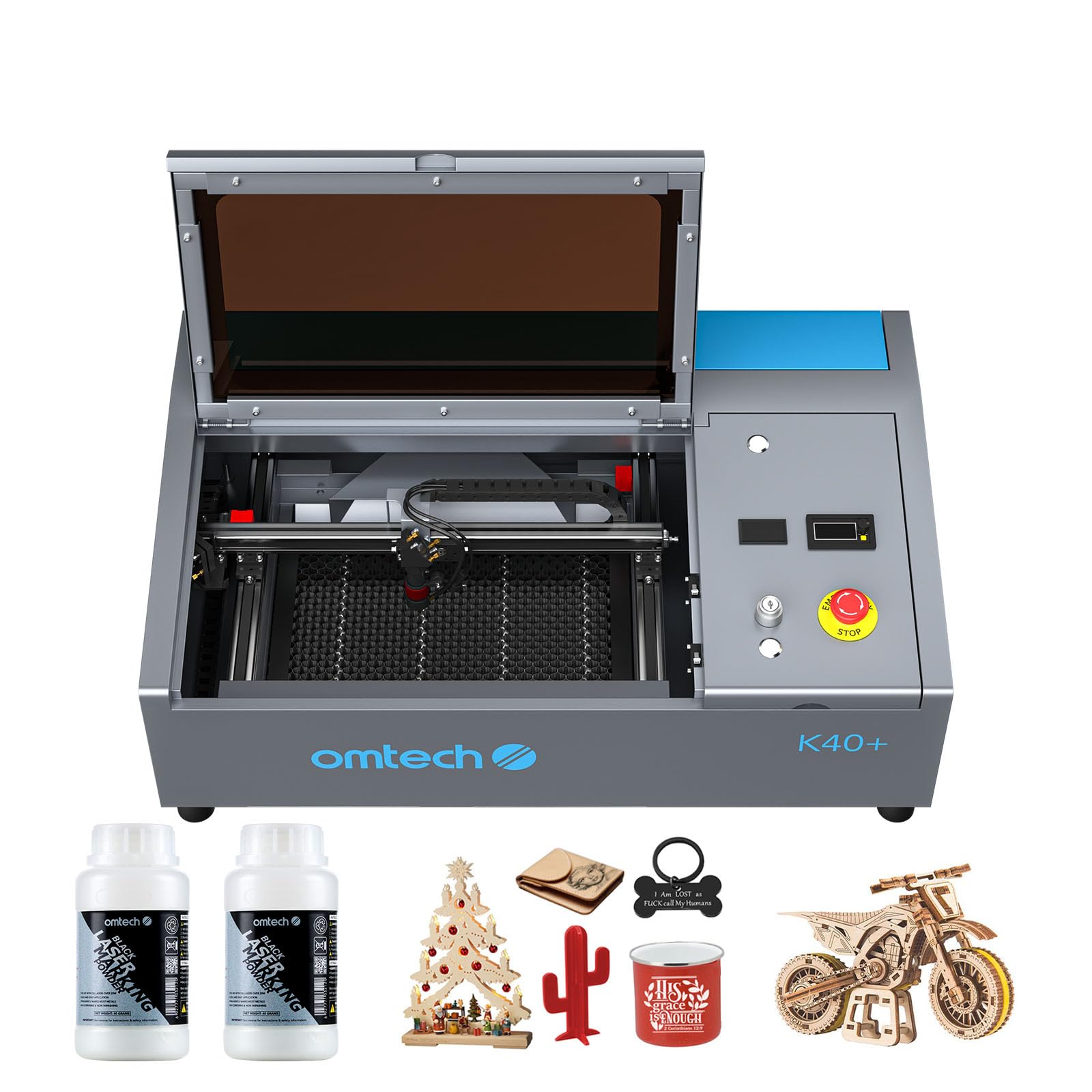 OMTech K40+ 40W Incisione Laser CO2 200x300mm Incisione Laser da Tavolo Taglierina per Incisore Laser Compatibile LightBurn con Testina Laser Regolabile Air Assist per Legno Vetro
