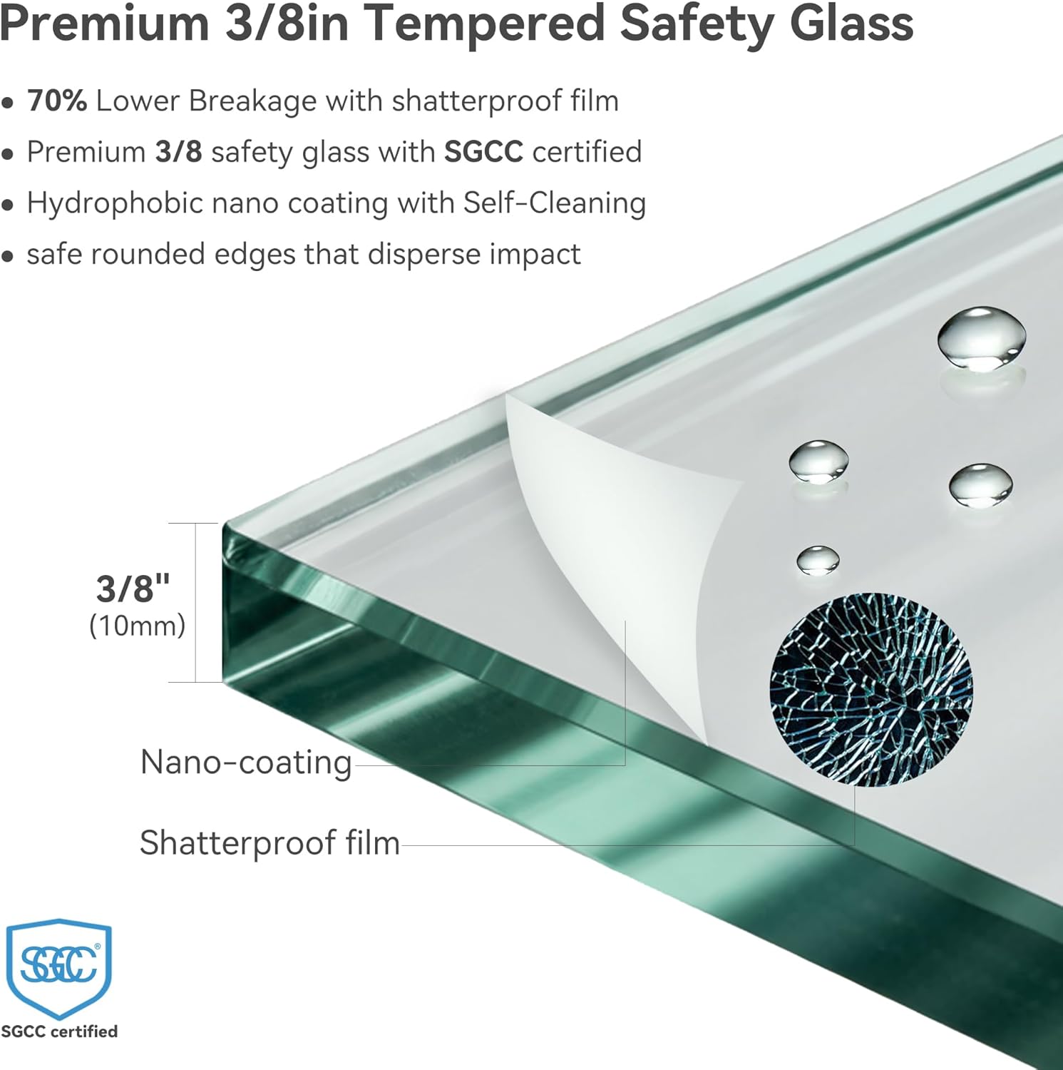 Frameless Double Sliding Shower Door, 63"-67" W x 76" H, 3/8" (10mm) ANSI Clear Tempered Glass, 304 Stainless Steel Hardware, Modern Frameless Glass Shower DoorOne Towel Rack, One Finger Slide Nickel
