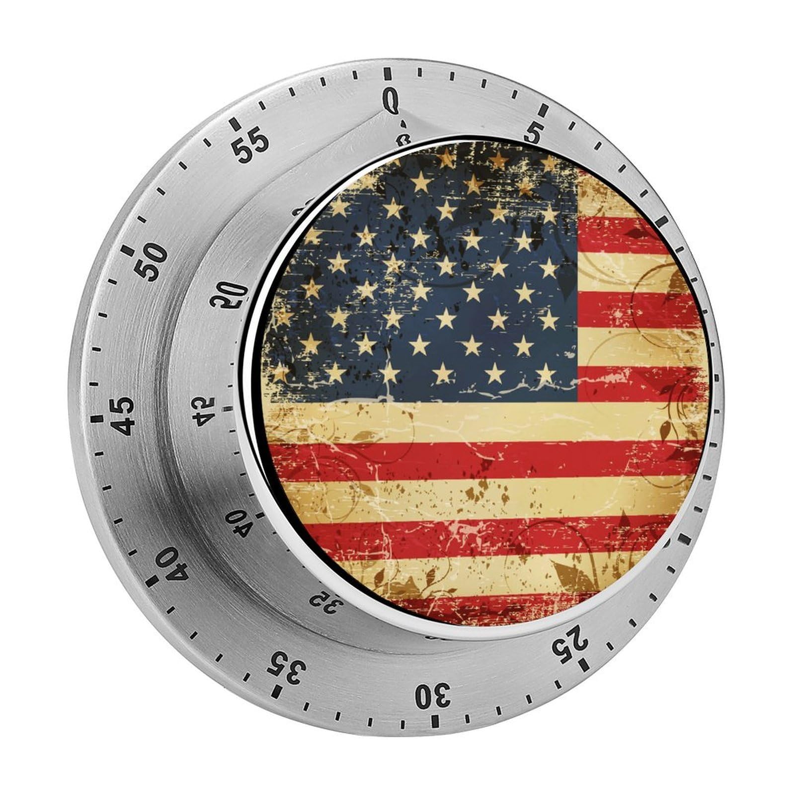 Vintage Retro American Flag Circular Rotating Timer, Suitable for Kitchen and Bedroom