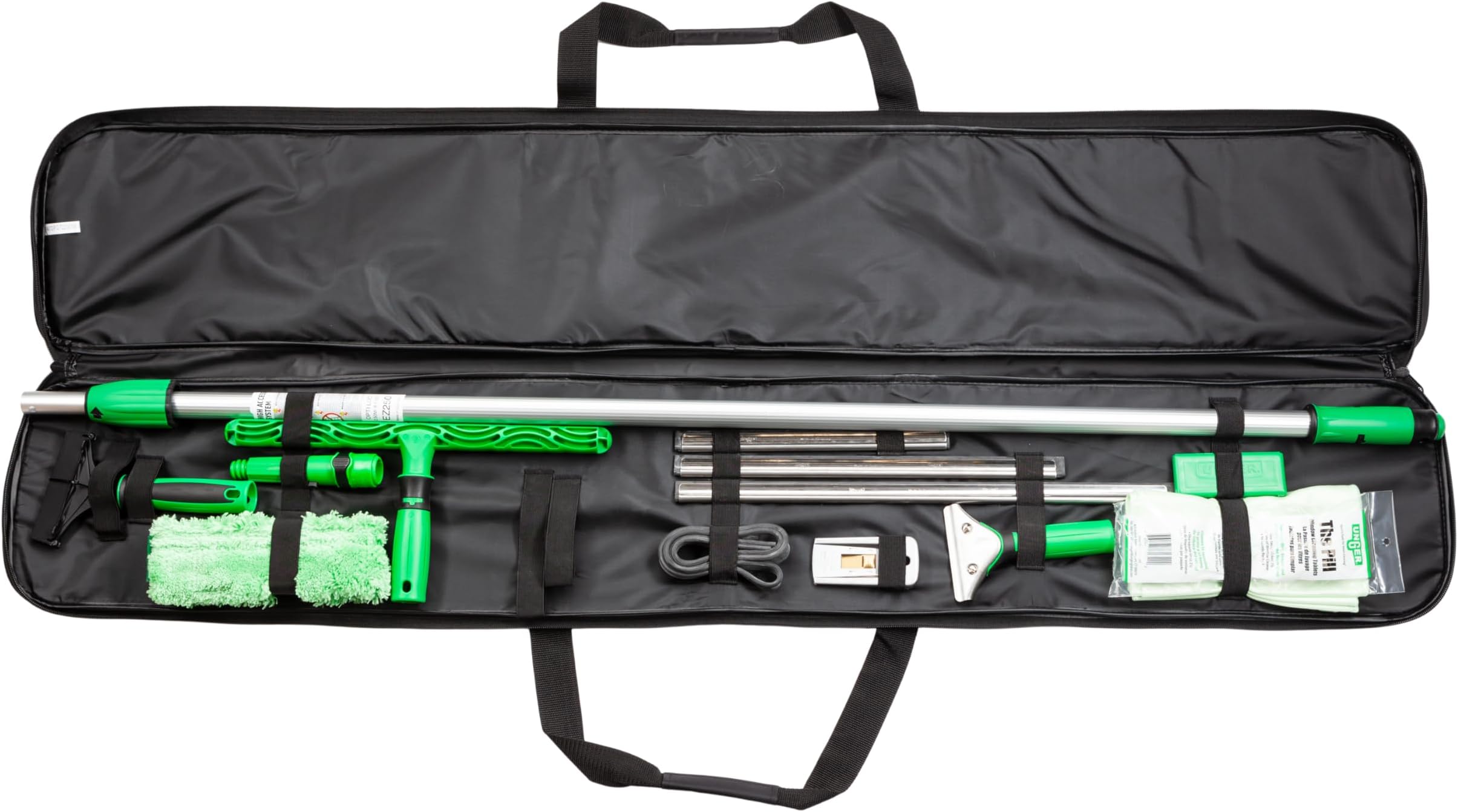 Unger Commercial Window Cleaning Kit - Complete ErgoTec Set with Squeegee, Scraper, Blades, Telescopic Pole, Ergonomic Handle for Streak-Free Glass Cleaning - ETSET