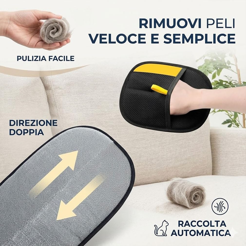 Generico Skimys Guanto Leva Peli Gatto e Cane, Spazzola Rimuovi Peli Animali Riutilizzabile per Divano, Auto e Tappeti, Alternativa al Rullo Adesivo (2PCS)