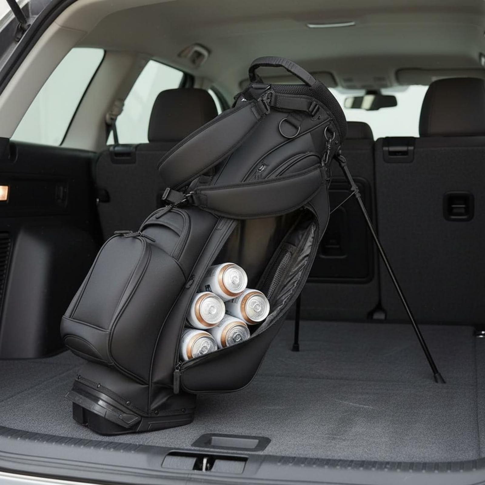 Milageto Golf Standbag Golftasche Schlägertasche Trägertasche aus Mattem PU mit Ständer Isoliertem Fach Und Mehreren Fächern für Training Reise Driving Range Alltag, Schwarz