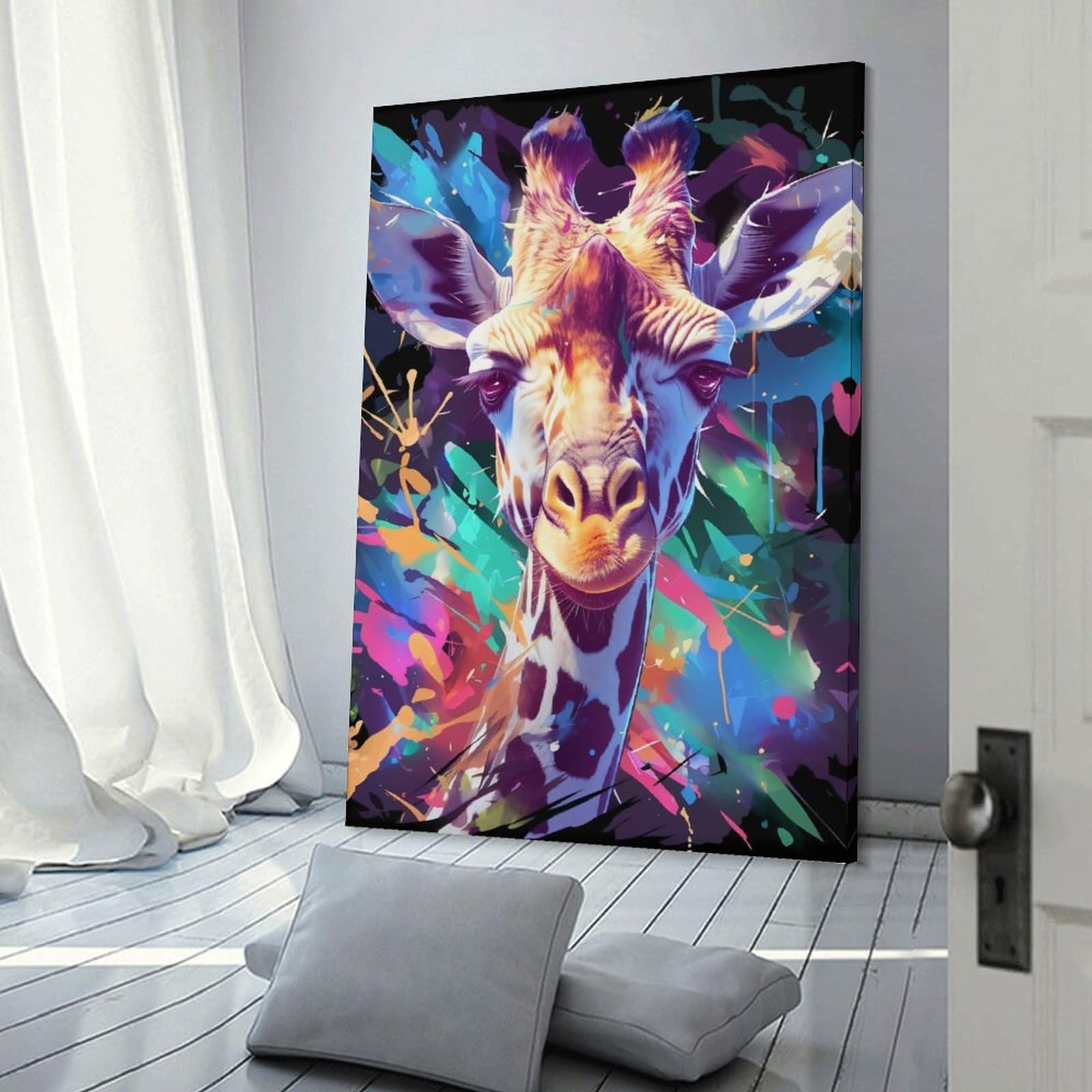 Junmoney Wall Art Print Colorful Giraffe Portrait(7), 12x18inch(30x45cm), for Bedrooms, Workspaces And Everyday Interiors, Stylish Home Artwork for Focal Walls