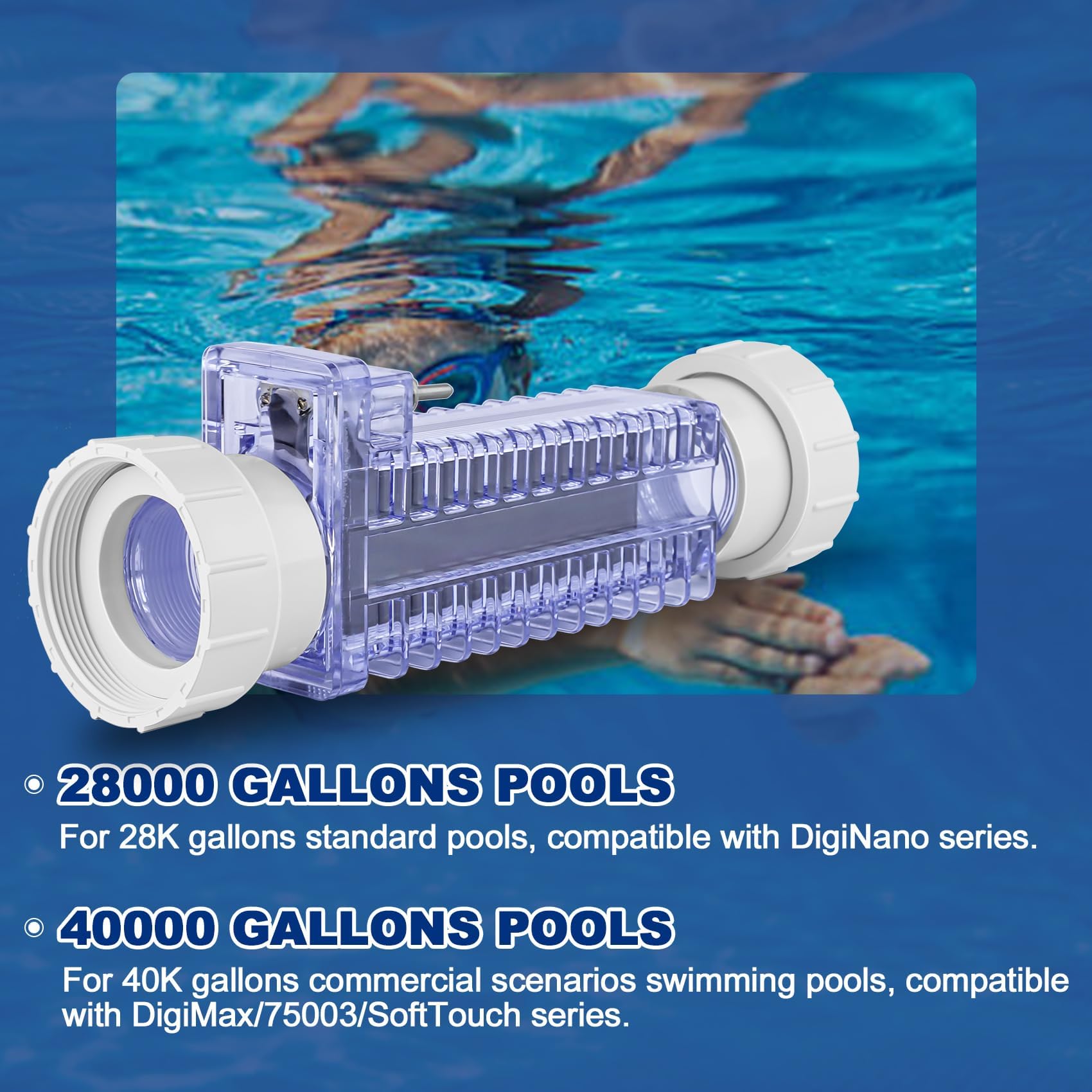PPC1 - Cloro de celda de sal compatible con piloto automático de piscina piloto digital, reemplaza los modelos de celdas más antiguas RC-5 RC-35/22 SC-36 AP-150, para piscinas de 28K-40K galones, con