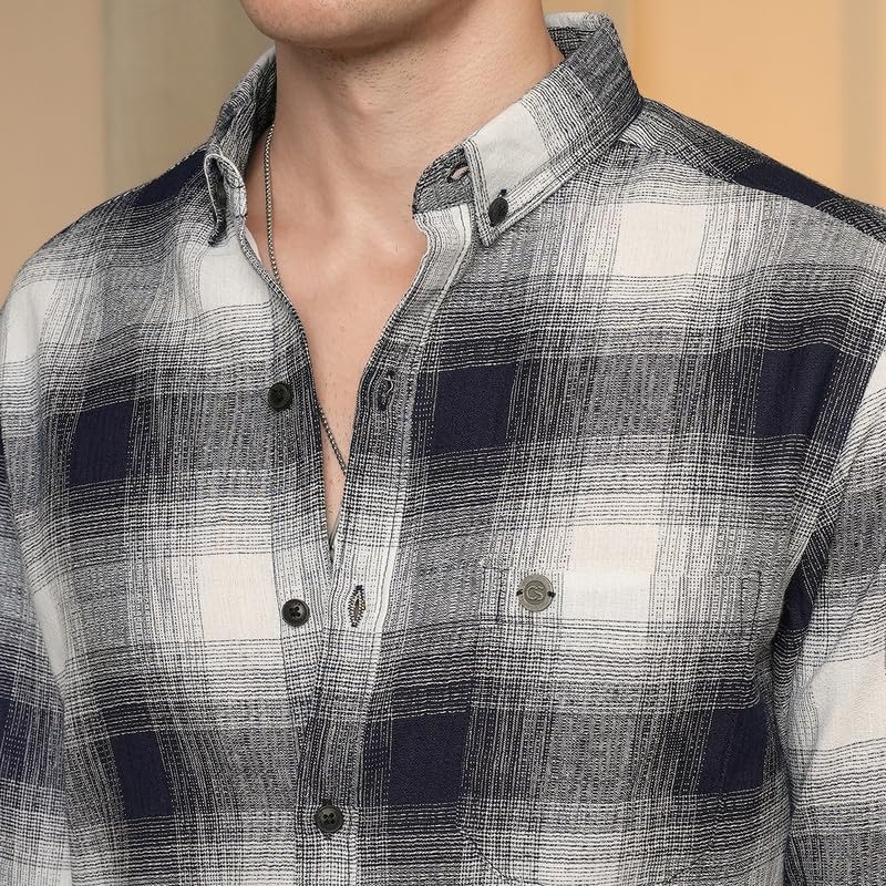 Image of CAHOOT Men's Gingham Shirt | Casual Wear | Spread Collar | Long Sleeve | Button Closure | Shirt Crafted with Comfort Fit for Everyday Wear