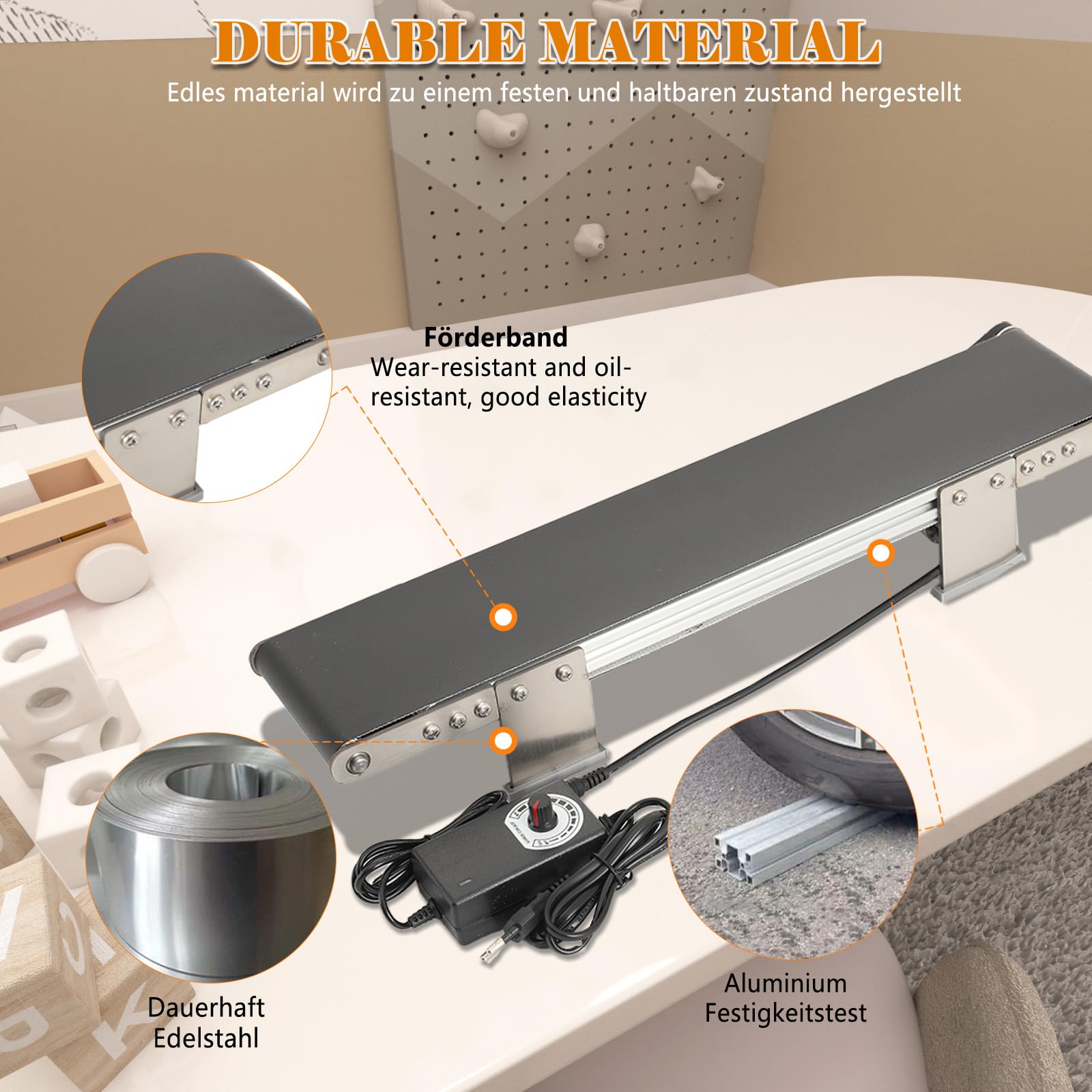 LALABU DC 12V Mini förderautomat Aus Edelstahl, Automatisches förderband,500x100mm Elektrisches Desktop Förderband Einstellbare Geschwindigkeit für Die Frachtspur
