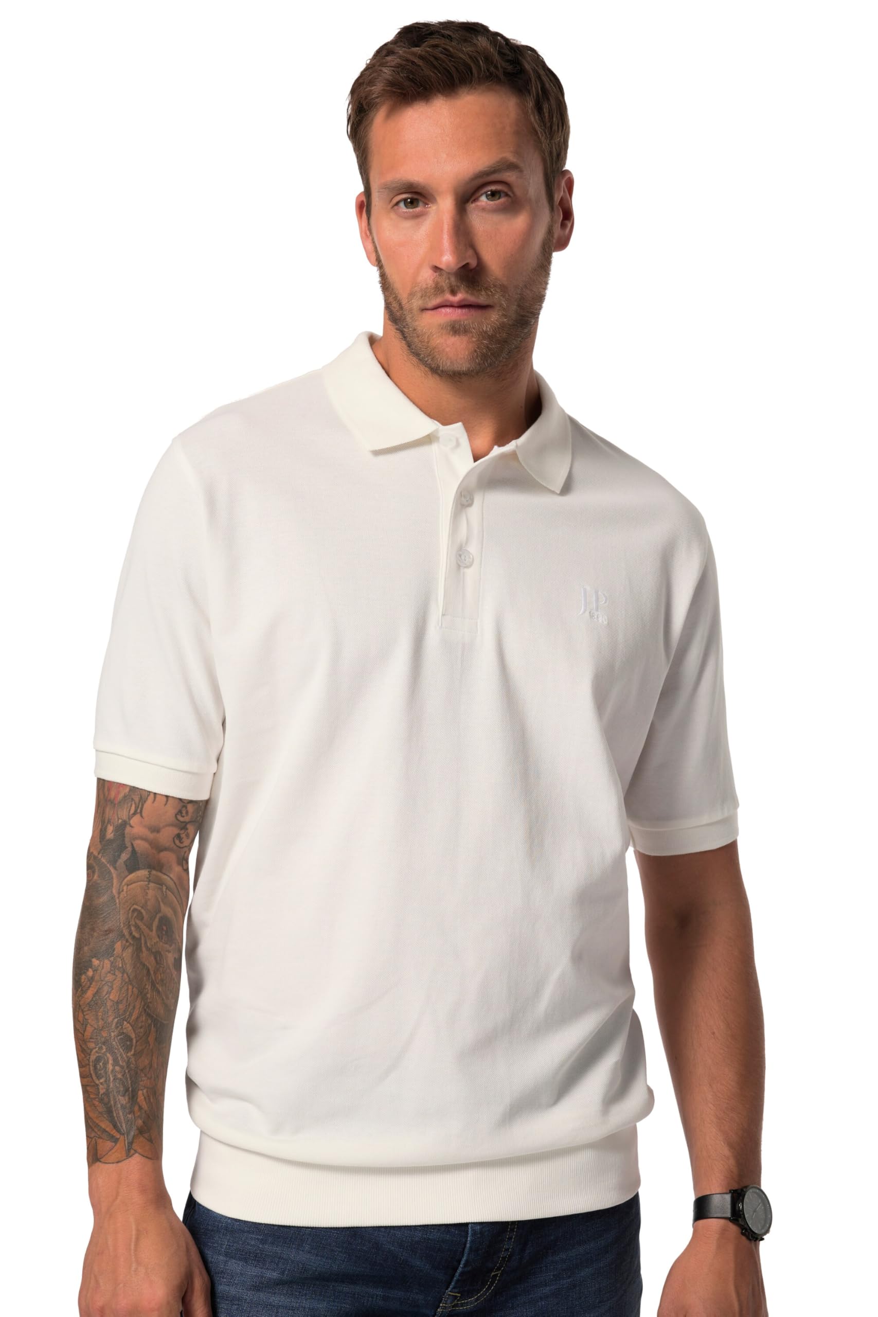 JP 1880 Menswear Big & Tall Plus Size L-8XL Preppy Pique Polo Tee Off-White XXX-Large 712617200-3XL