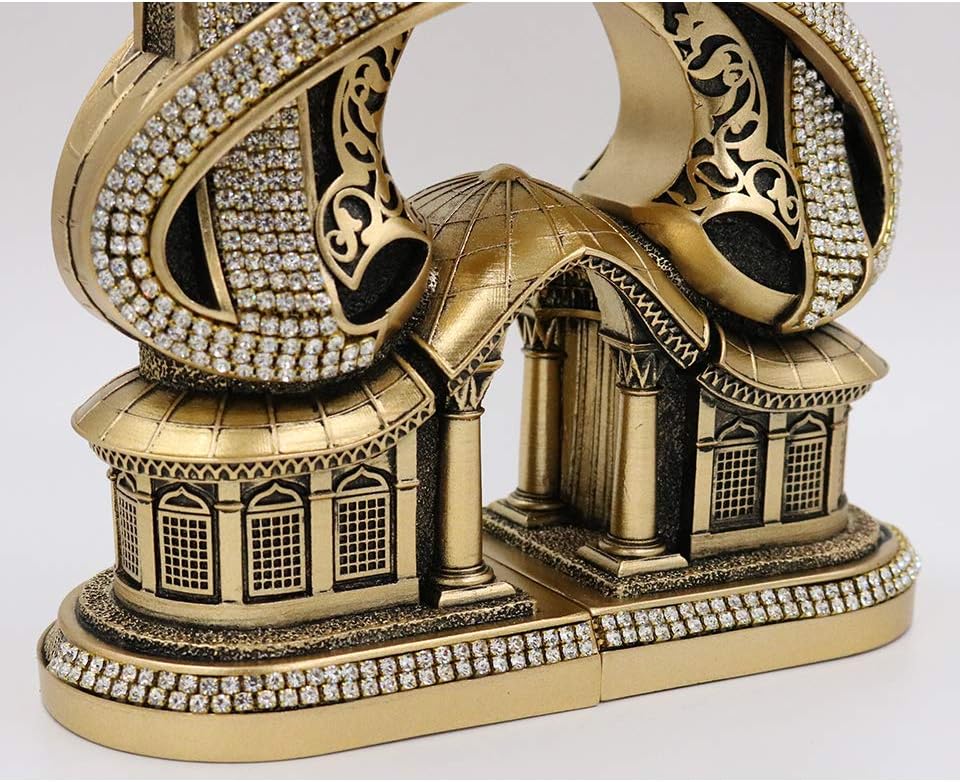 Modefa Combo Gift Set Islamic Turkish Gift Table Decor 2 Piece Set Sculptures Bookends Arabic Allah Muhammad Musenna (Gold)