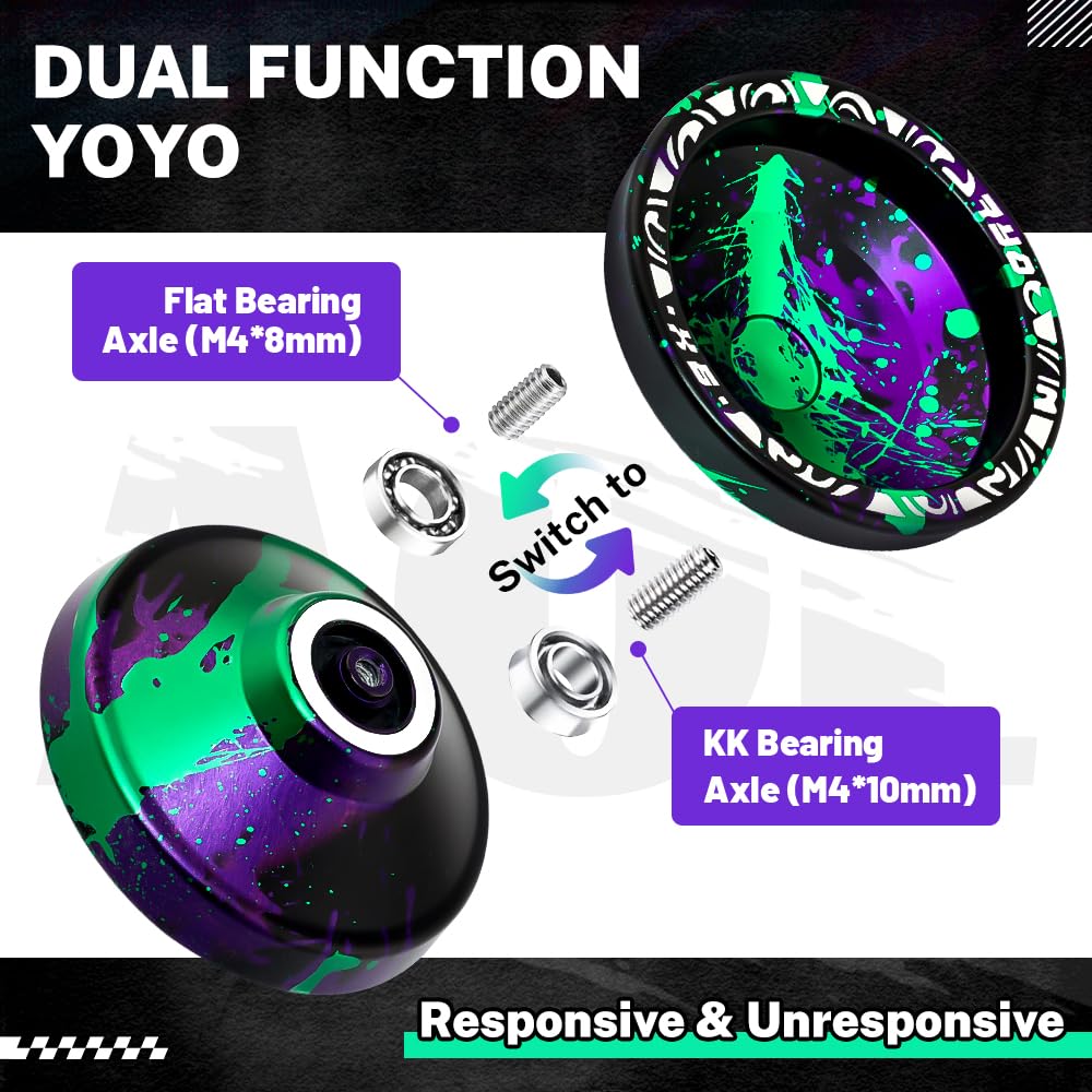 X6 Dual Function Responsive Yoyo for Kids, Professional Yoyo Unresponsive Metal Trick Yo-Yo for Adults with Yo Yo Bearing Kit, 10 Strings, Case