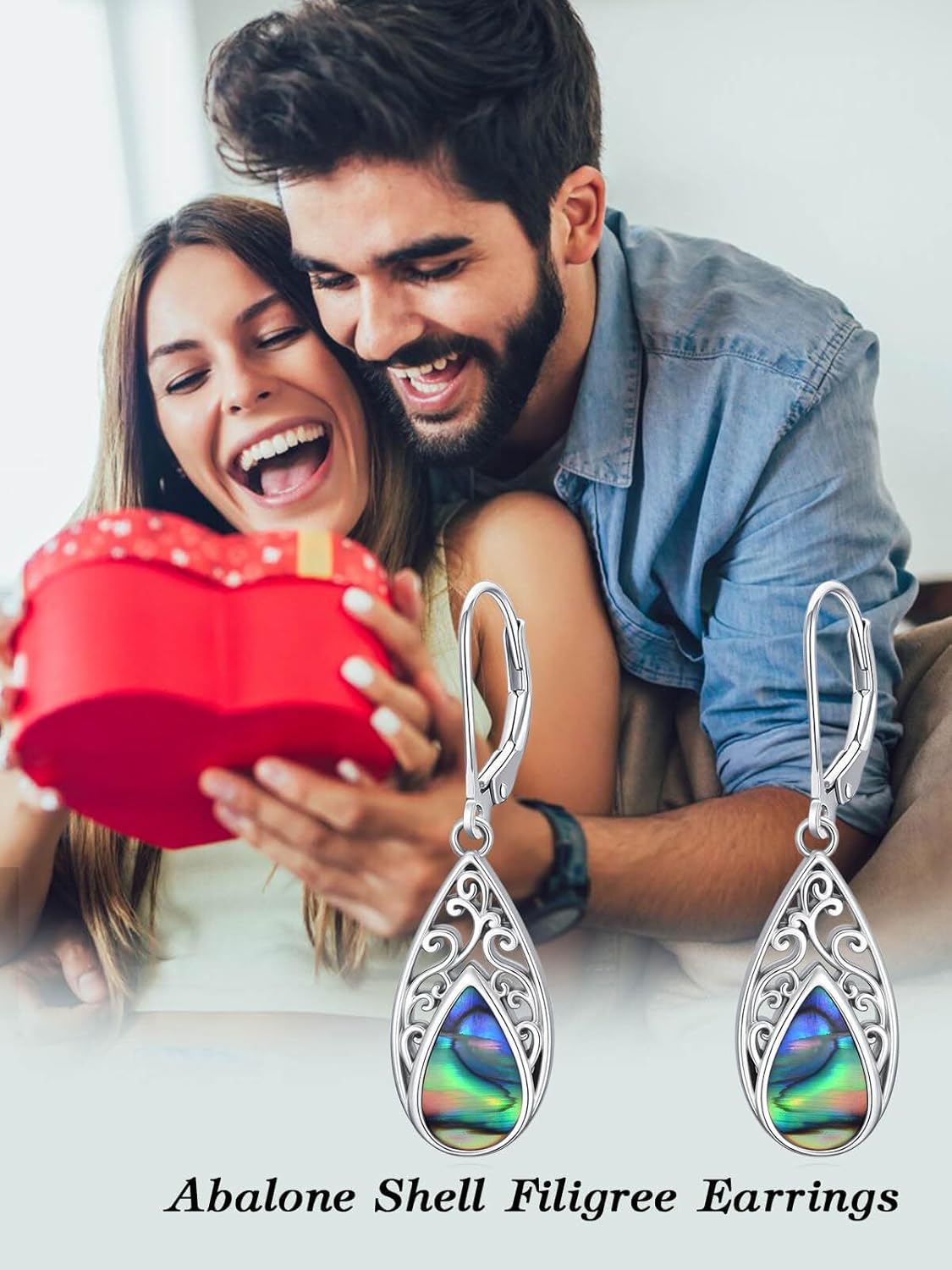 WINNICACA Filigree Abalone Shell Teardrop Earrings for Women 925 Sterling Silver Leverback Dangle Drop Earrings for Her Anniversary Birthday Valentines Day Gifts - Image 4