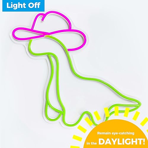Miniatura 5 de Letrero de neón de dinosaurio de vaquera, dinosaurio vaquero para adolescentes, niños y niñas, decoración de habitación de vaquera, luz LED de neón