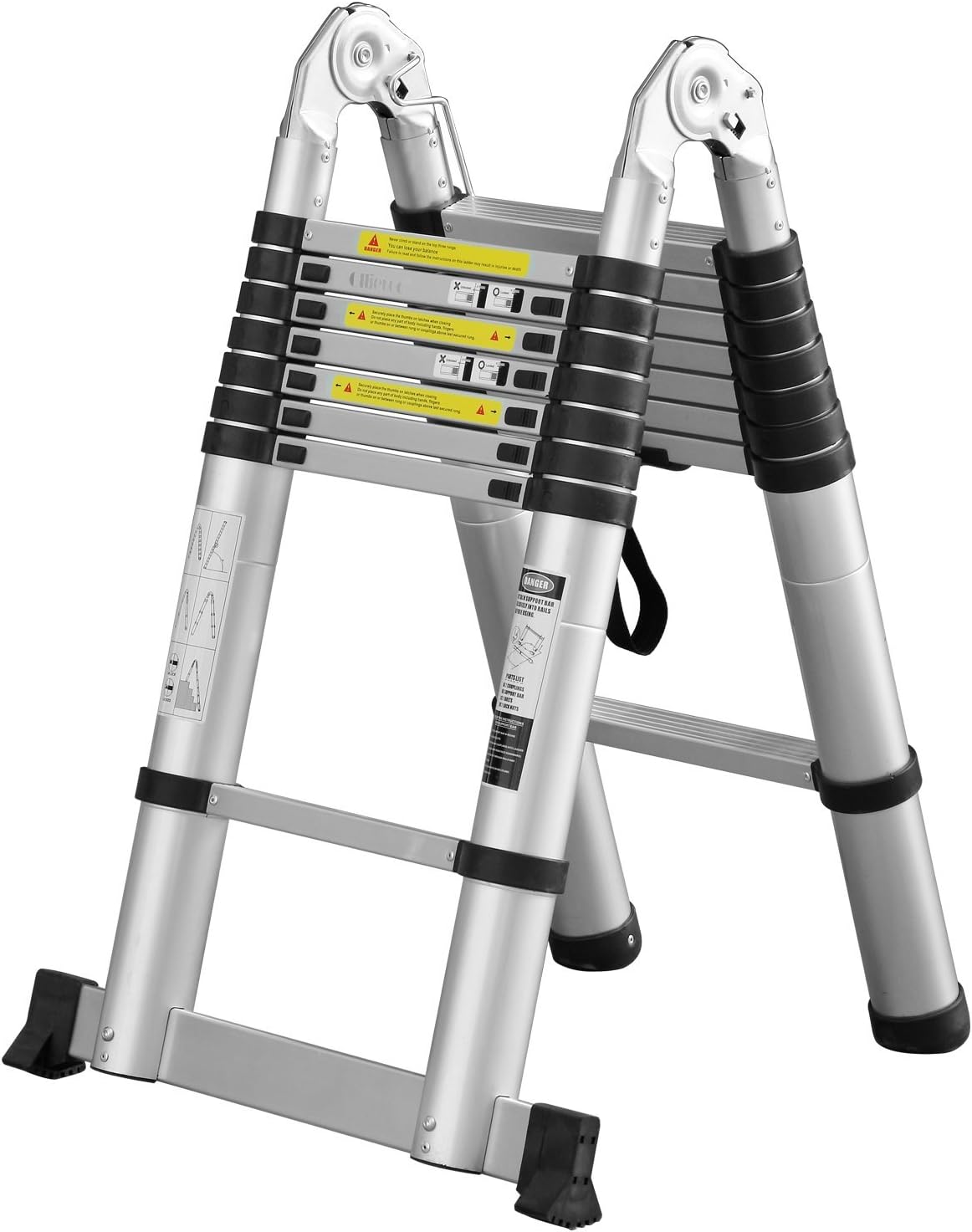 Ollieroo Portable A-Type Aluminum Telescopic Extension Ladder with Spring Loaded Locking Mechanism