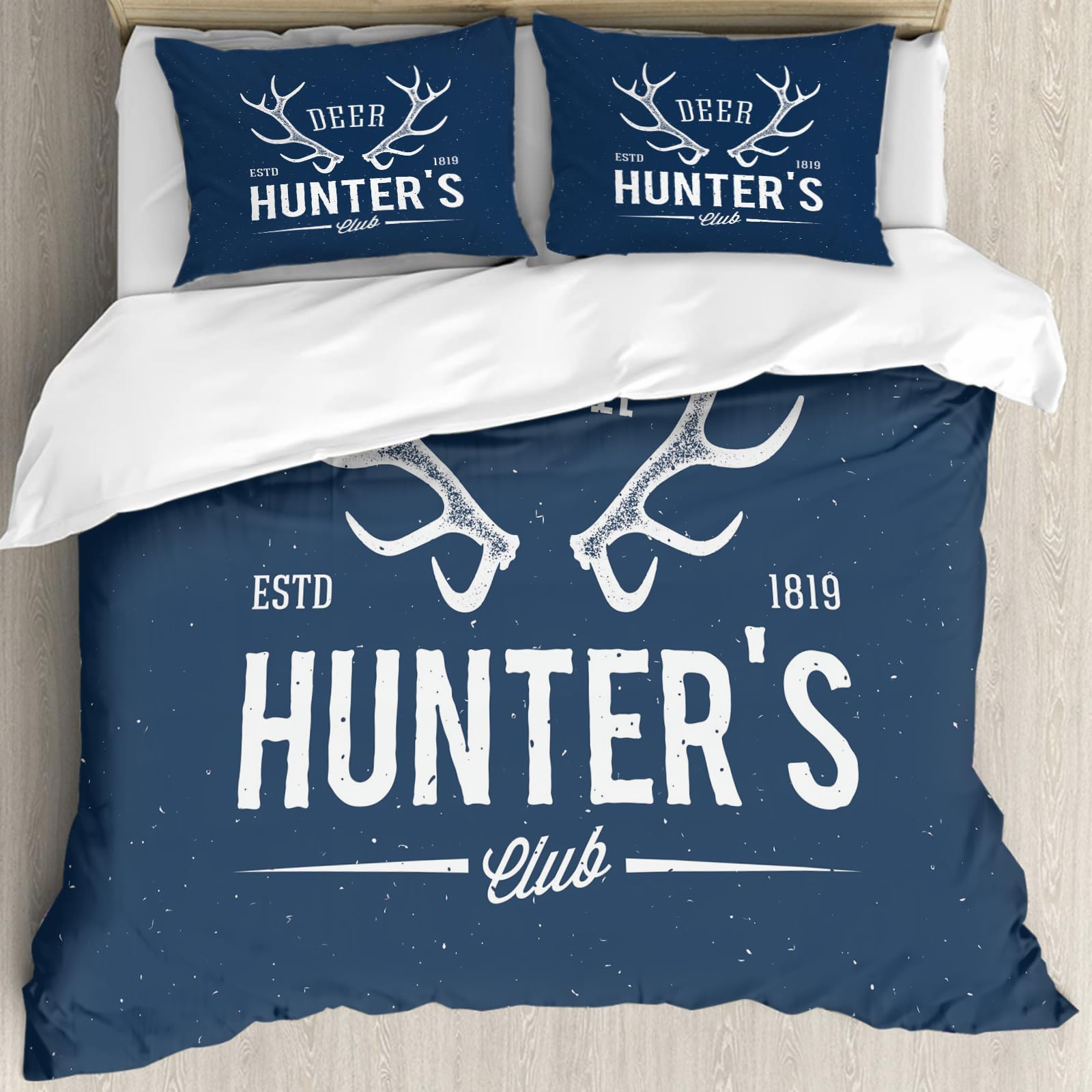Housse de couette et oreiller anti-acarien 228x264cm parure lit vintage Deer Hunters Club AV