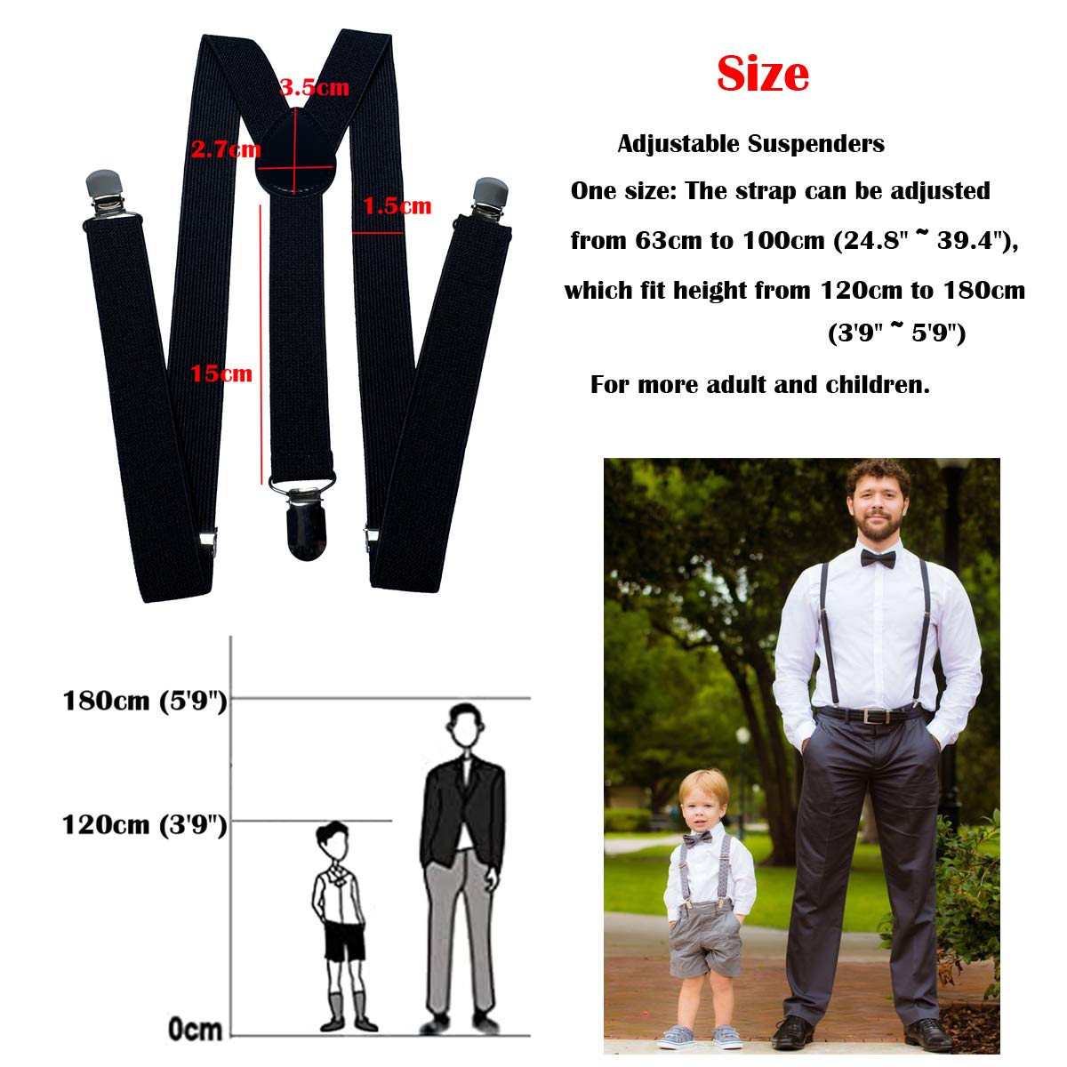 Tirantes elásticos anchos ajustables en forma de Y con 3 clips fuertes, para mujer, niños y niñas.