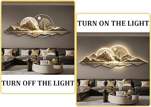 Large 3D Wall Art Decor - Handmade Wall Sculpture with LED Light, Traditional Chinese Pine Wall Hanging Painting for Home Decor