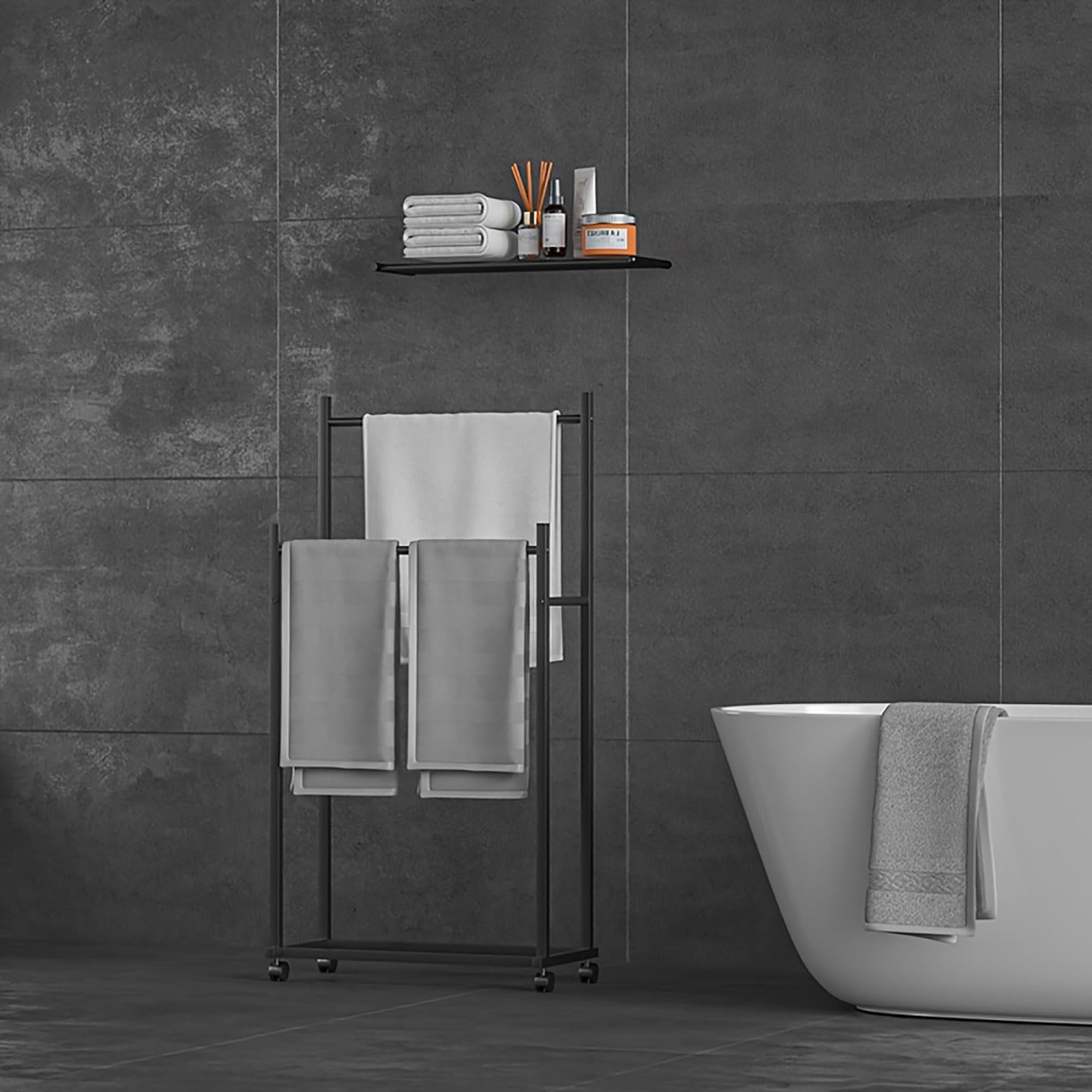 Toallero De Pie para Baño, Organizador De Baño De 2 Niveles, Manta De Almacenamiento, Estante para El Piso, Piscina, Soporte para Toallas De Metal para Exteriores, Estante De Secado