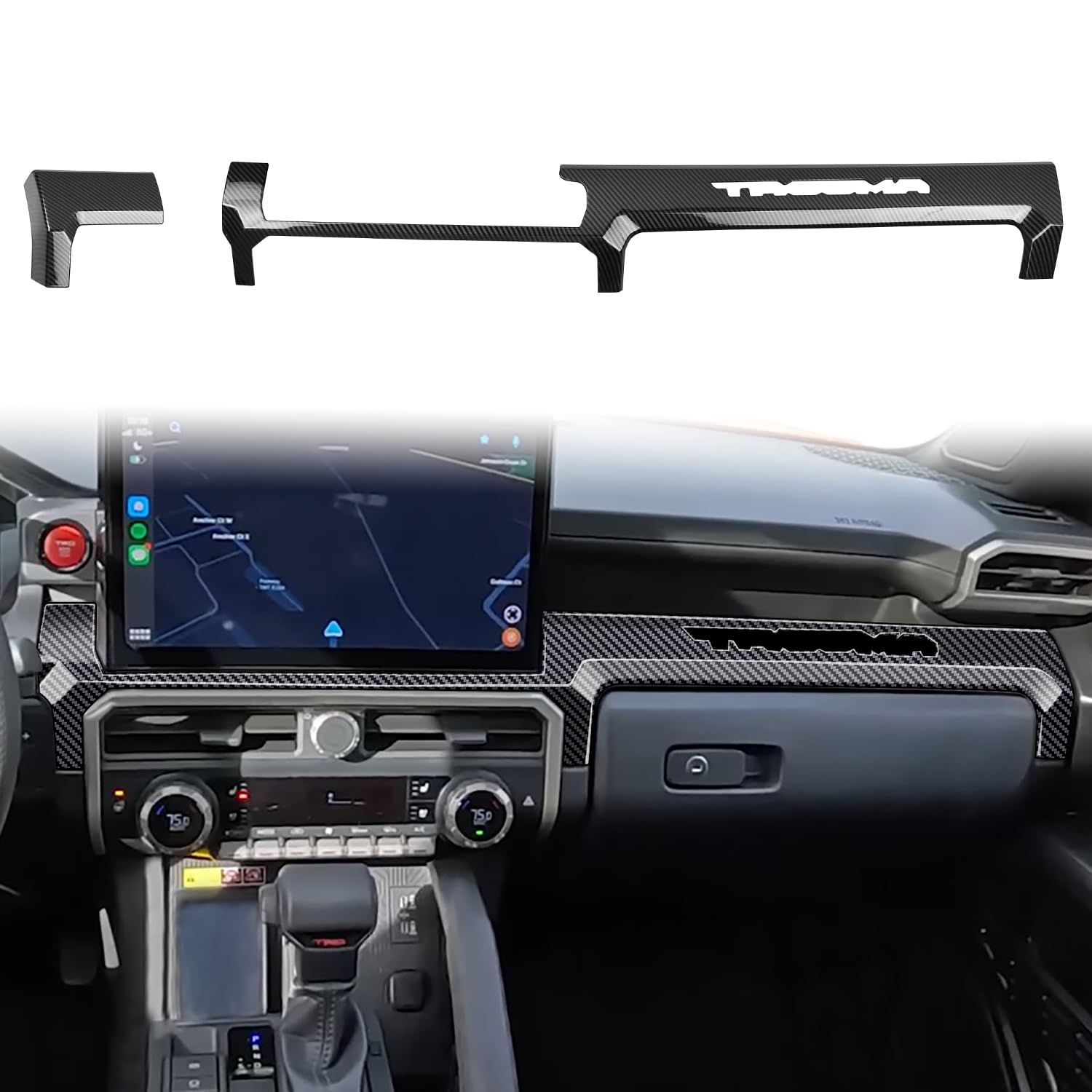 for Toyota Tacoma TRD 2024 2025 2026 Car Accessories Interior Center Console Molding Strip Cover Trim ABS Carbon Style 2pcs (Only Fit 14.3 Inch Screen