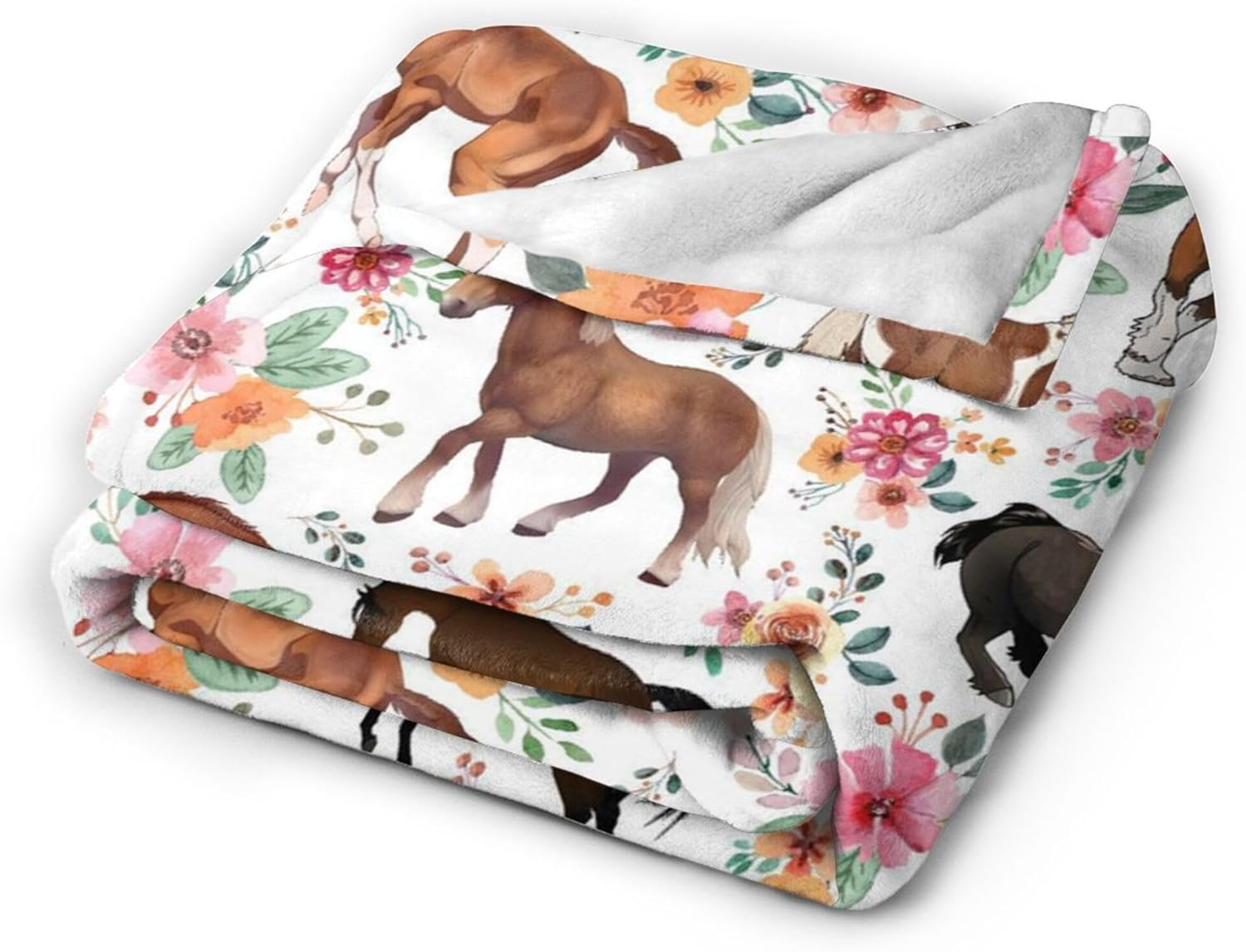 Horse Throw Blanket, Horses Flowers Animal Flannel Blankets for Women Girls Kids Boys Man, Flower Horses Bed Blanket Super Soft Cozy for Bed Sofa Couch Gift (Horse, 60"x50")