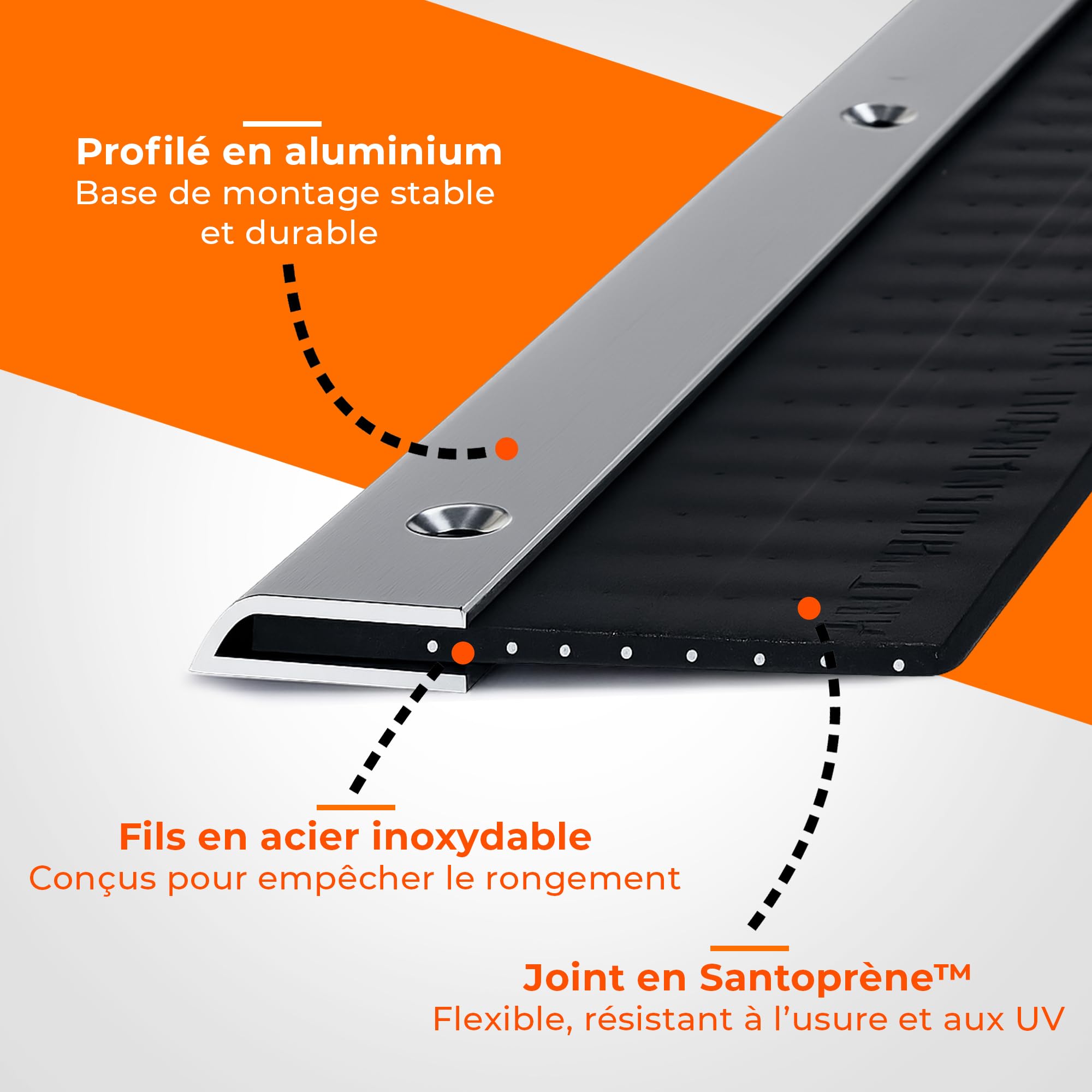 Boudin de Porte 1 m 30 mm Bas de Porte Anti Souris et Rongeurs, Profilé en Aluminium avec Joint Santoprene™ et Renfort en Fil d’Acier Inoxydable, Qualité Professionnelle