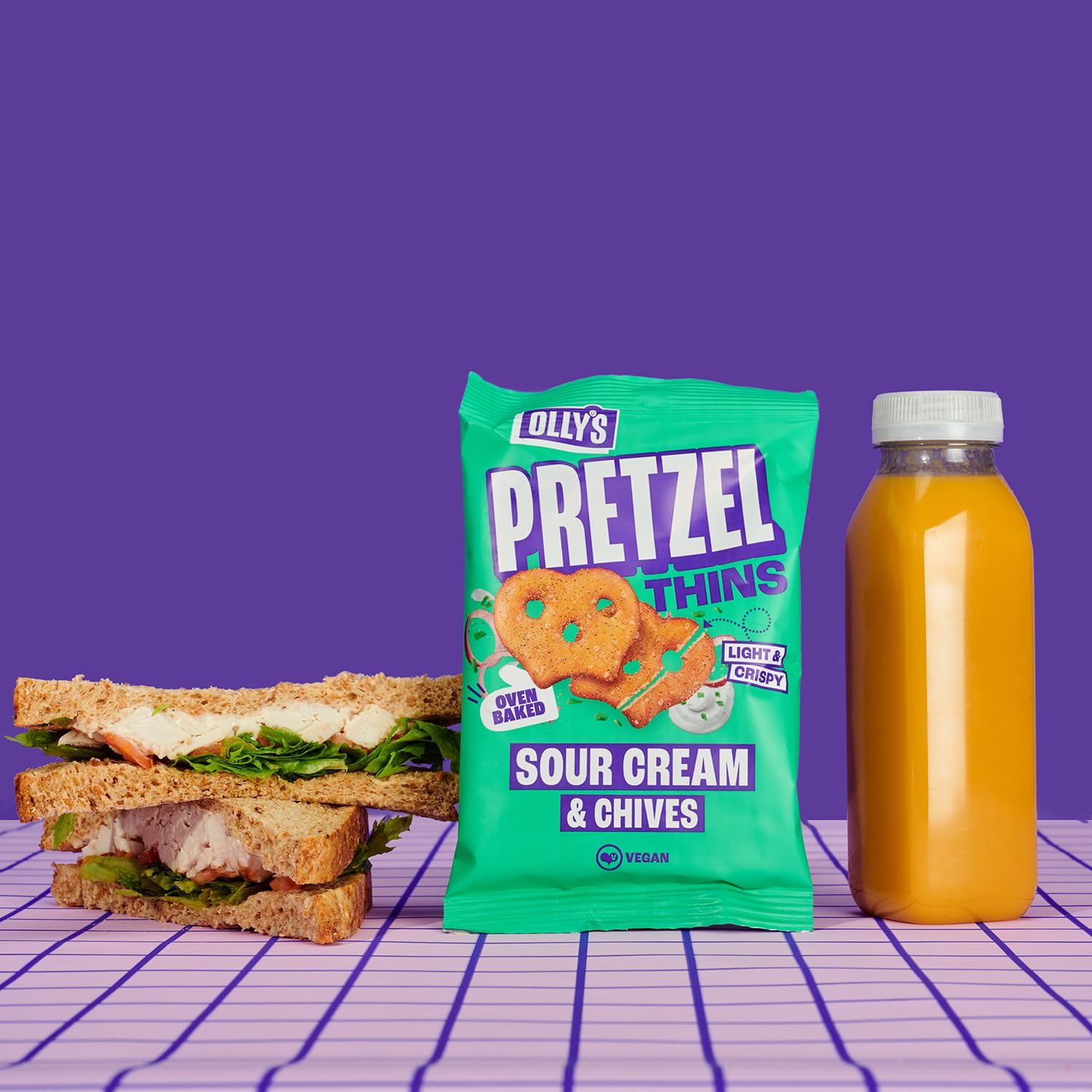 Olly's Pretzels horneados Sabor a Crema Agria y Cebolla, Snacks Veganos, Bolsa 140g