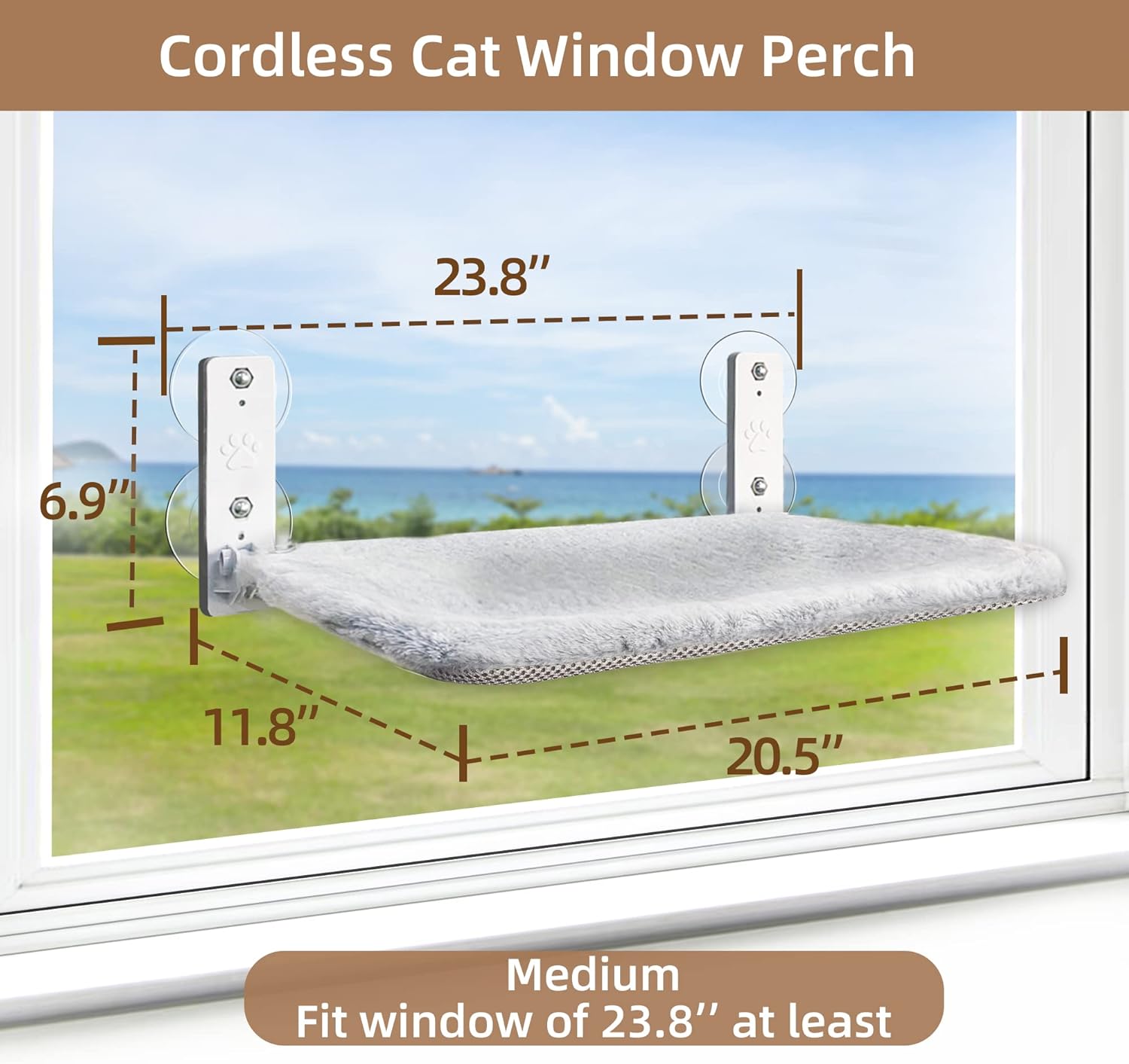 AMOSIJOY Cordless Cat Window Perch, Cat Hammock for Wall with 4 Suction Cups, Anchor&Screw for Two Ways of Installation and Solid Metal Frame, Foldable Cat Beds for Indoor Cats (Medium) : Pet Supplies