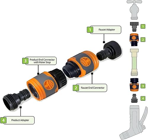 Miniatura 3 de Accesorios de conexión rápida para manguera de jardín, juego de conectores de manguera de liberación rápida de 34 pulgadas macho y hembra,