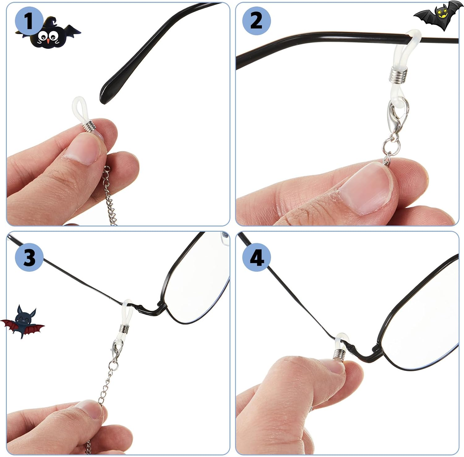 Frienda 2 Pieces Glass Chains Bat Goth Sunglasses Eyeglass Eyewear Lanyard Halloween Party Accessories for Women Men