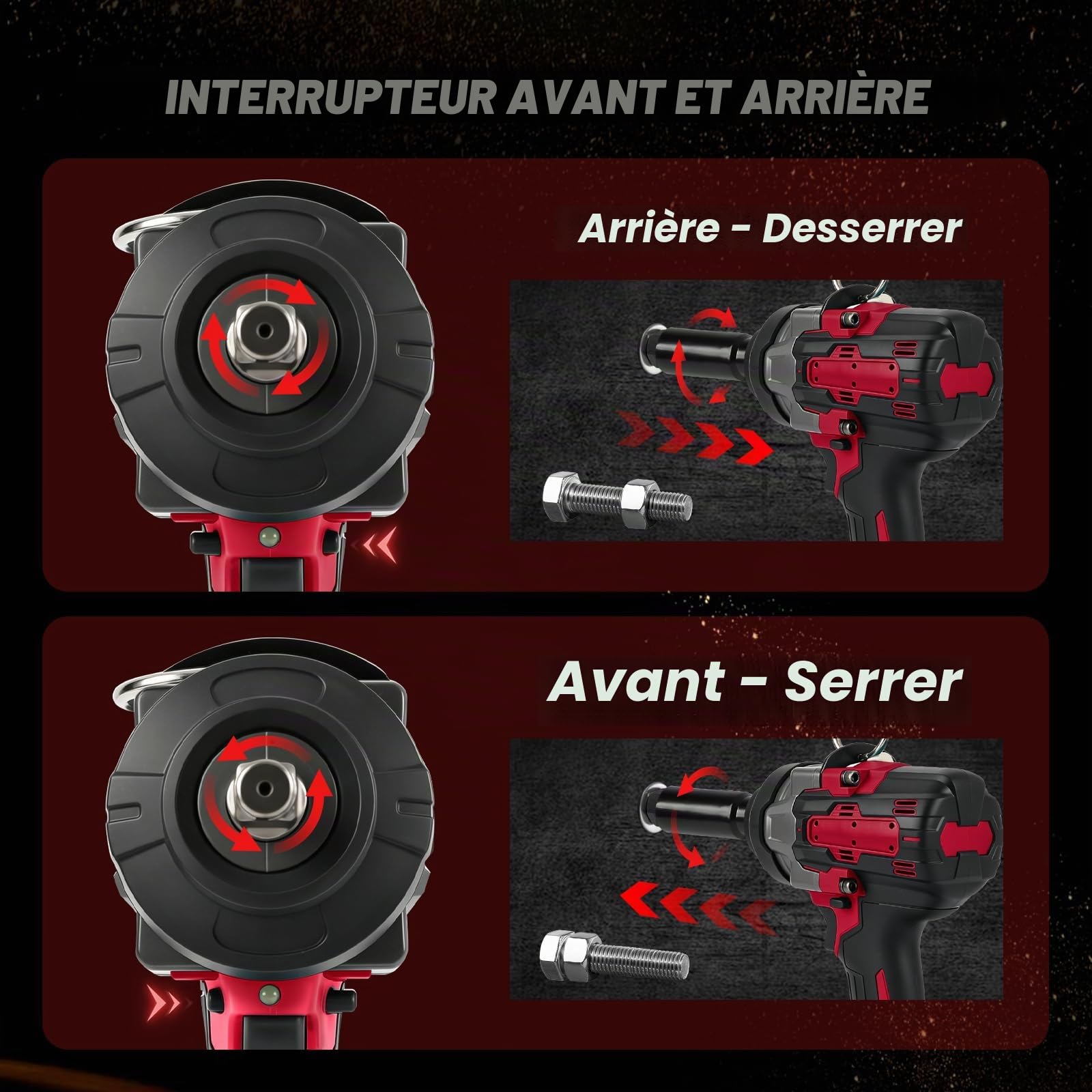 Clé à Chocs Sans Fil pour Milwaukee 18 V, 1200 N·m Visseuse a Choc Brushless 1/2", Boulonneuse a Choc Electrique avec 5 modes de vitesse, 5 douilles pour voiture maison DIY