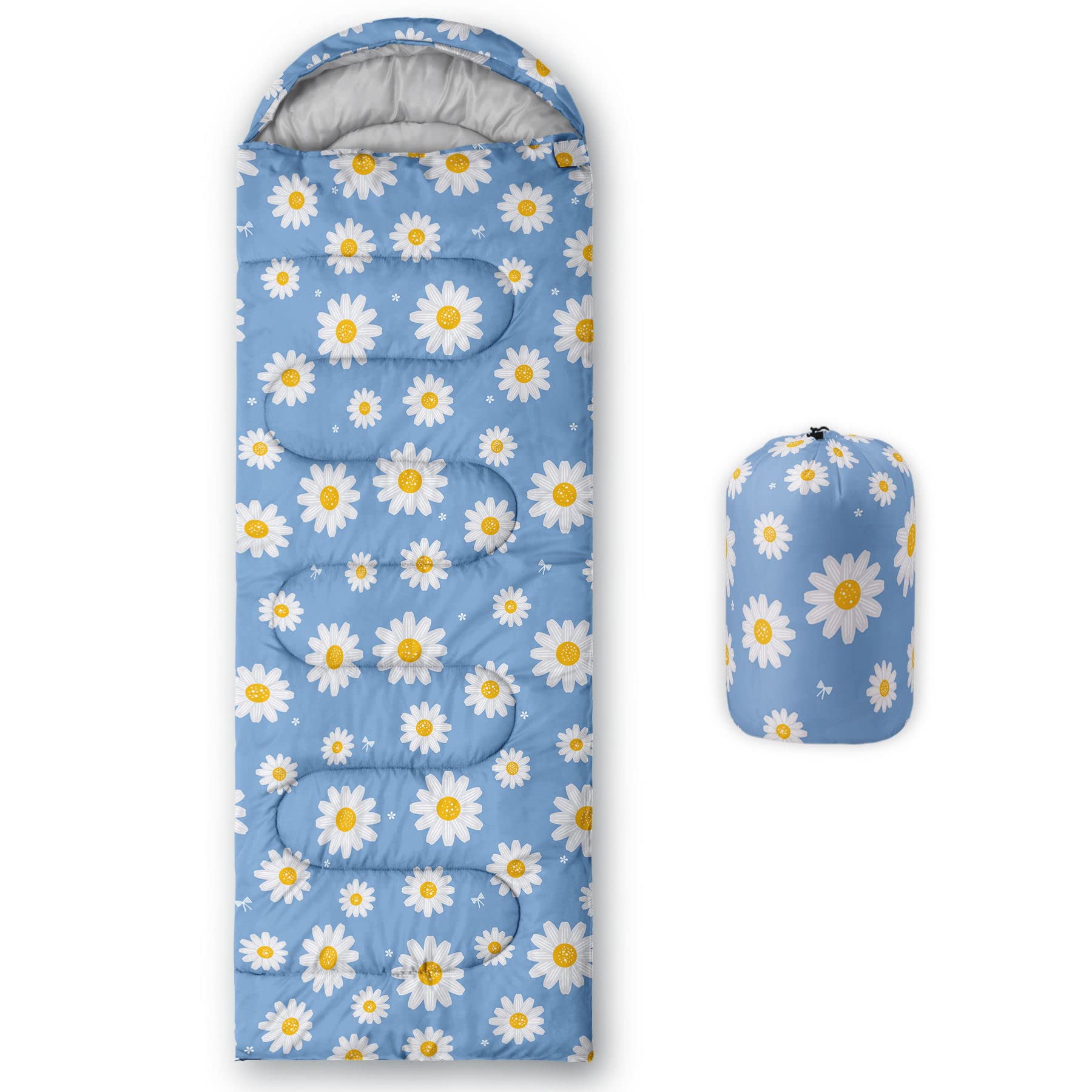 Photo 1 of Datura home Kids Sleeping Bag for Boys,Daisy Blue-Lightweight Warm Outdoor Indoor-Waterproof Cold Weather Resistant Sleeping Bag for Camping Hiking(Daisy 32"*90")