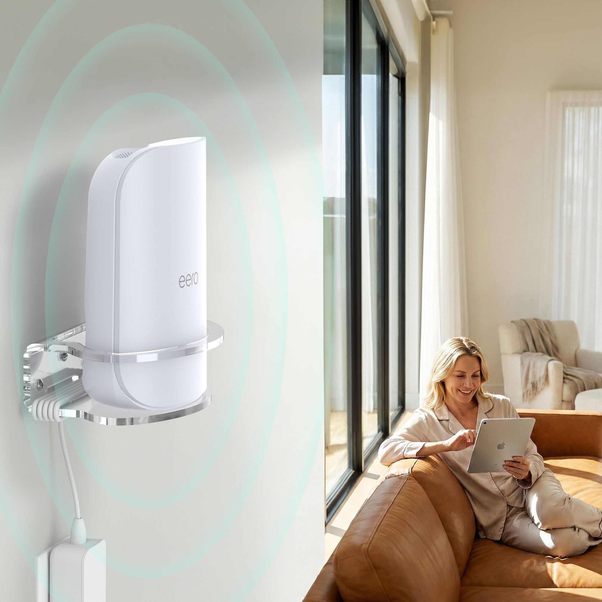 HomeMount Lot de 2 supports muraux pour routeur eero Pro 7, support mural en acrylique transparent avec anneau de protection sécurisé, support WiFi peu encombrant pour la maison et le bureau