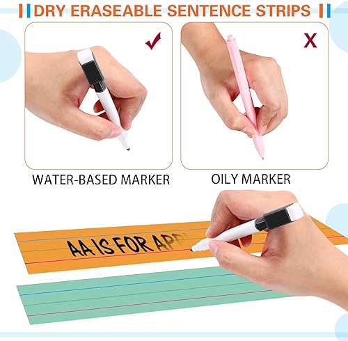 Miniatura 3 de Faccito Paquete de 120 tiras de oración para profesores de 3 x 36 pulgadas, tiras de oración de borrado en seco, tiras rayadas de oraciones de arco