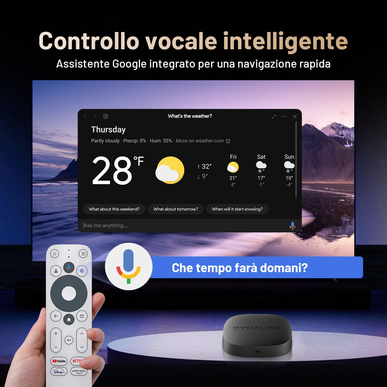 Kinhank TV Box, Smart TV Box 4K HDR10+ UHD, GTV OS, Audio Dolby, Compatibile con Netflix, 2GB+16GB, mirroring dello schermo, lettore multimediale in streaming Voice Assistente WiFi 2.4G+5G, BT5.0