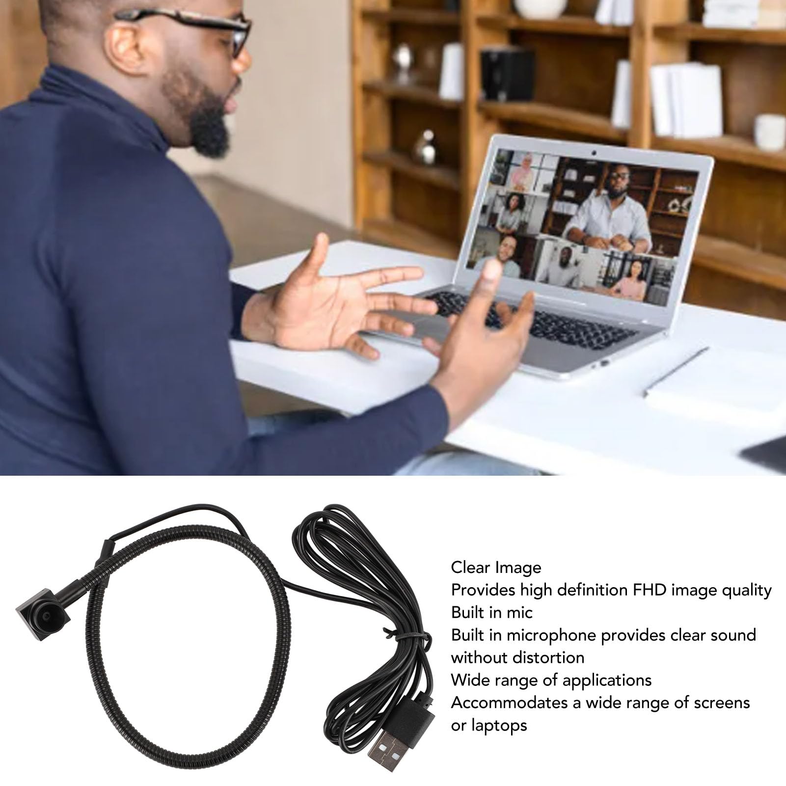 POENVFPO Webcam USB ad alta definizione ad alta definizione 1080p per PC portatile, immagini chiare Micro integrato per Zoom Skype Teams 8 Vista