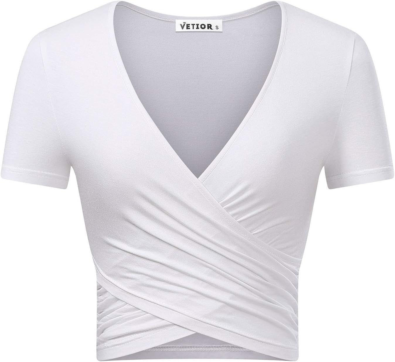 Women's Sexy Deep V Neck Short Sleeve Unique Slim Fit Cross Wrap Shirts Crop Tops Going Out Tops