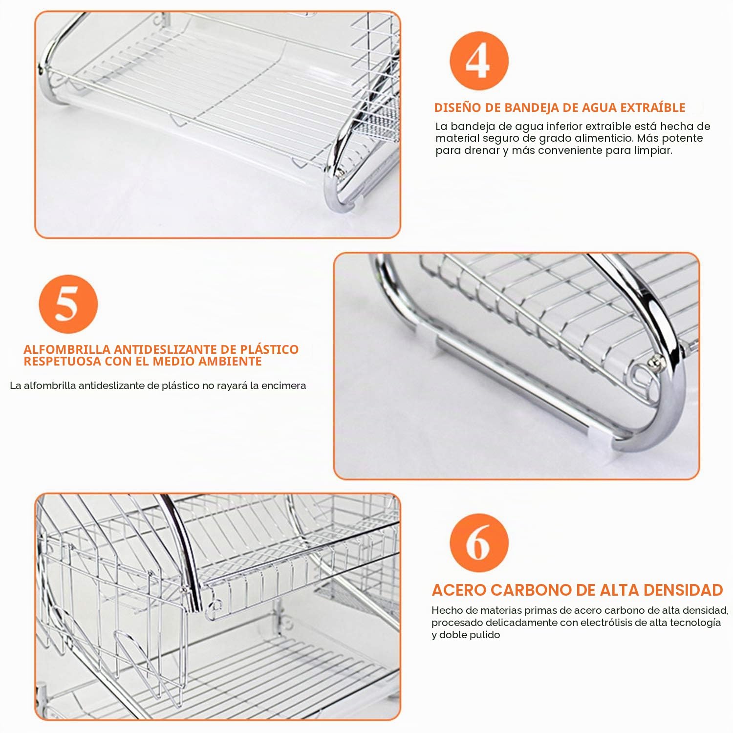ARyee Escurreplatos de Dos Niveles Estante Plateado, Cuencos Platos Portavasos con Bandeja de Goteo