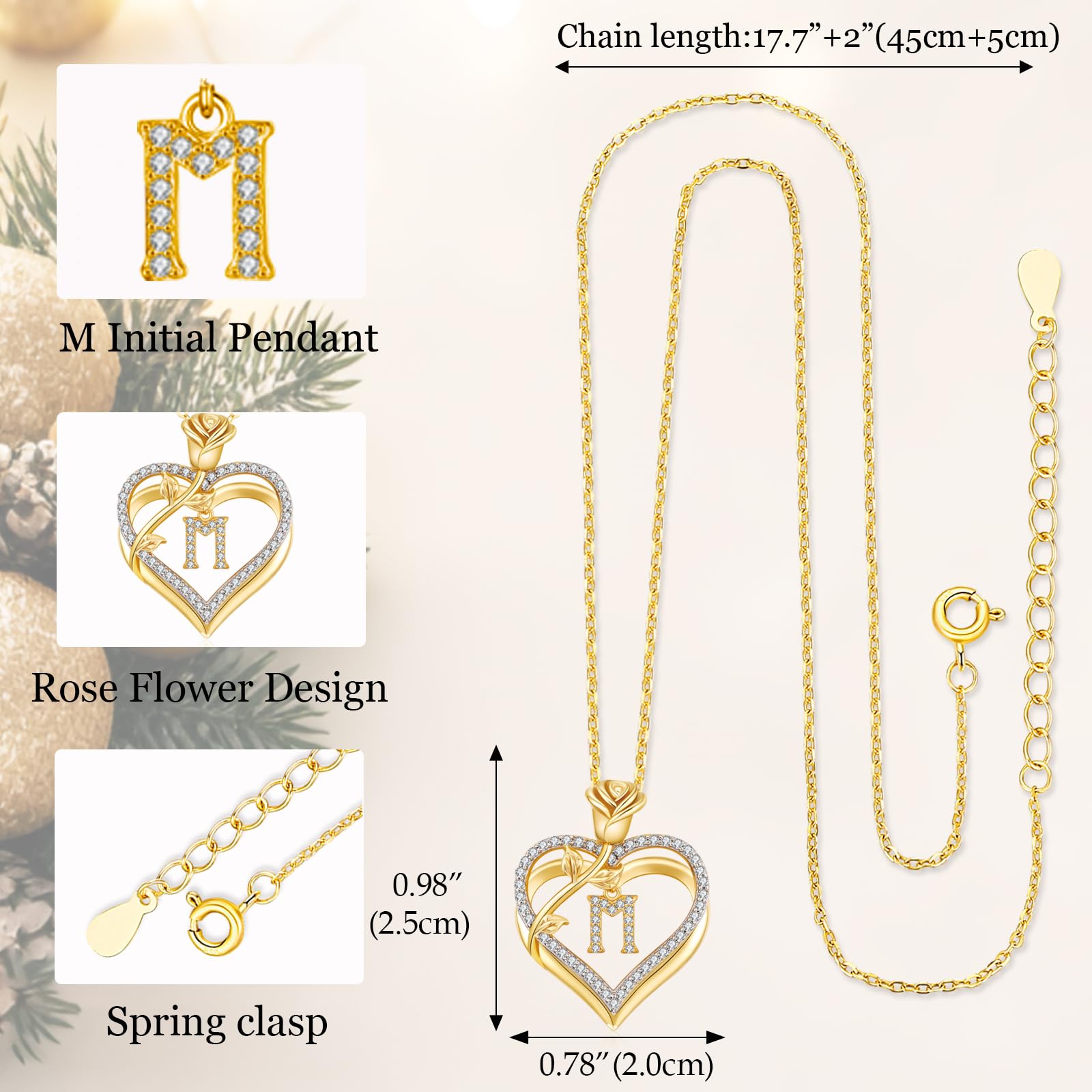 Collar Mujer A-Z Inicial de Nombre Colgante Corazon, Collar Plata de Ley 925/Latón Regalo Cumpleaños Mujer Mamá Novia para Aniversario día de San Valentín Regalos Día de la Madre