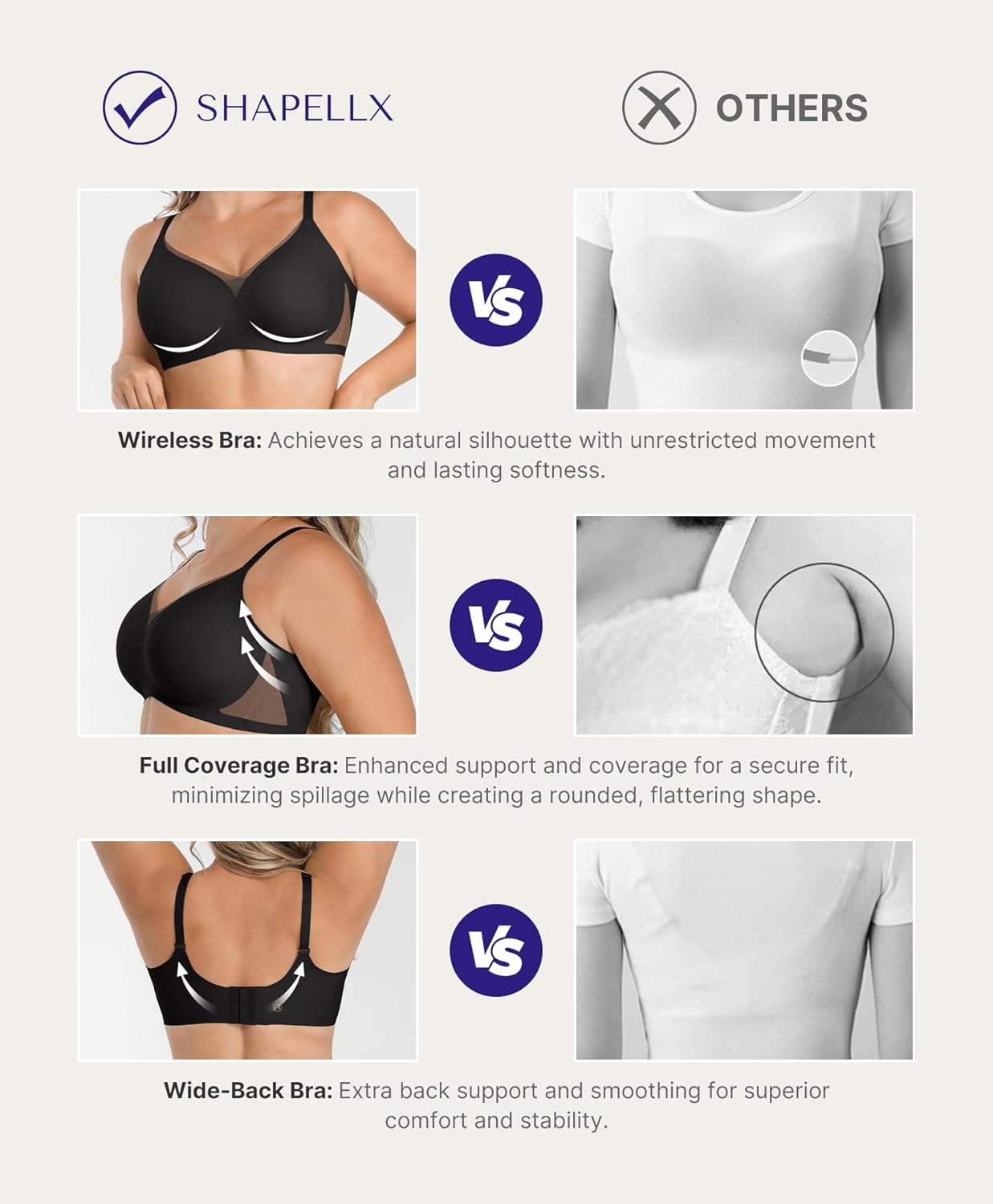 SHAPELLX Wireless Bras for Women Supportive Bras No Underwire Seamless Comfortable Everyday Bralettes V Mesh Push Up Bra - Image 4