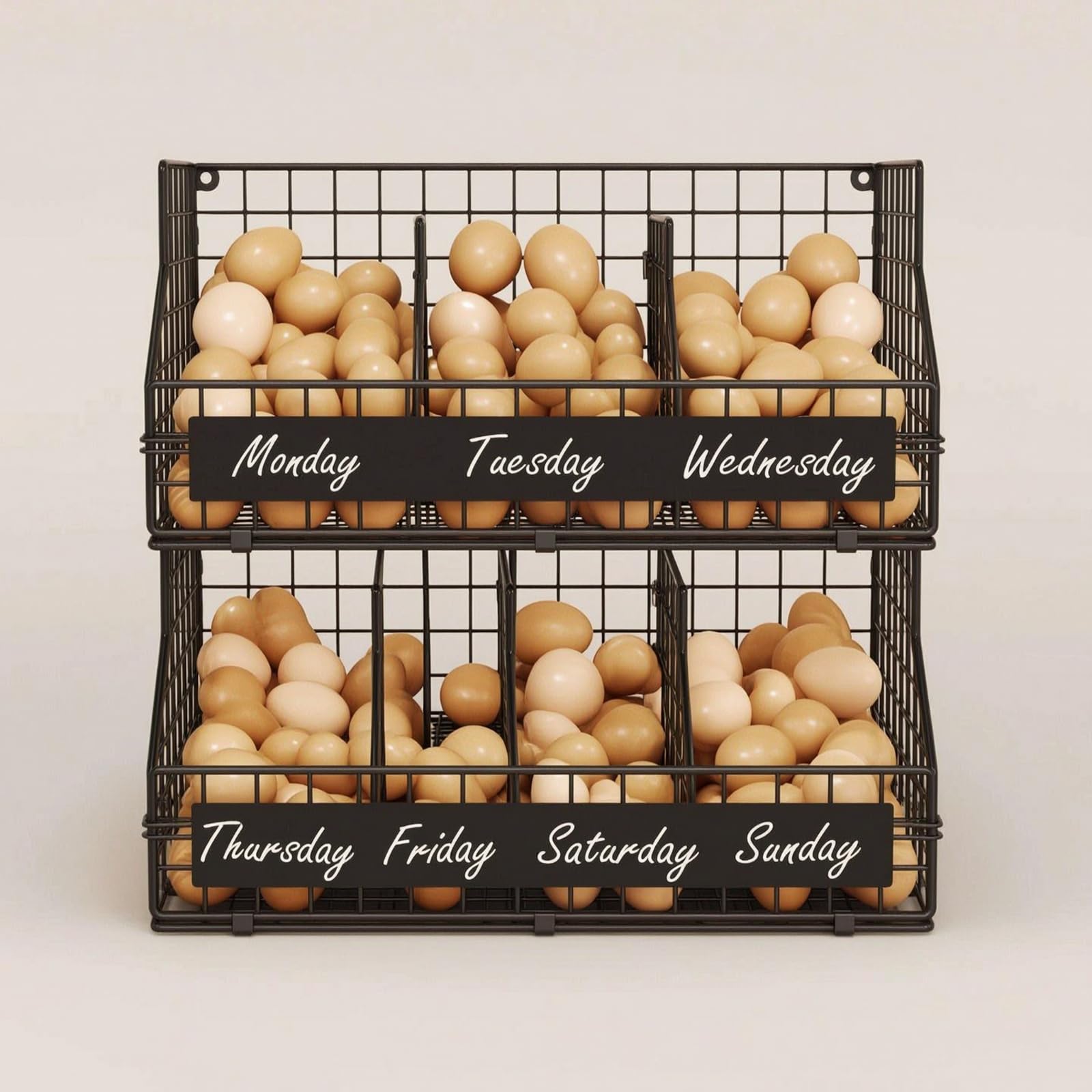 Baoblaze Organizador de Huevos Estante de Cocina Soporte Cesta Rejilla Alambre de Hierro con Abertura Inclinada y Puntos de Anclaje Traseros Contenido Visible