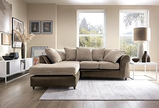 Abakus Direct Harvey Jumbo Cord Corner Group Sofa Right and Left in Brown and Beige Fabric (Brown Left)