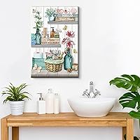 Vista 3 de Teal Bathroom Wall Decor Relax Soak Unwind Wall Art Country Bathroom Rustic Mason Jar Flower Butterfly Picture Please Seat Yourself Canvas Prints