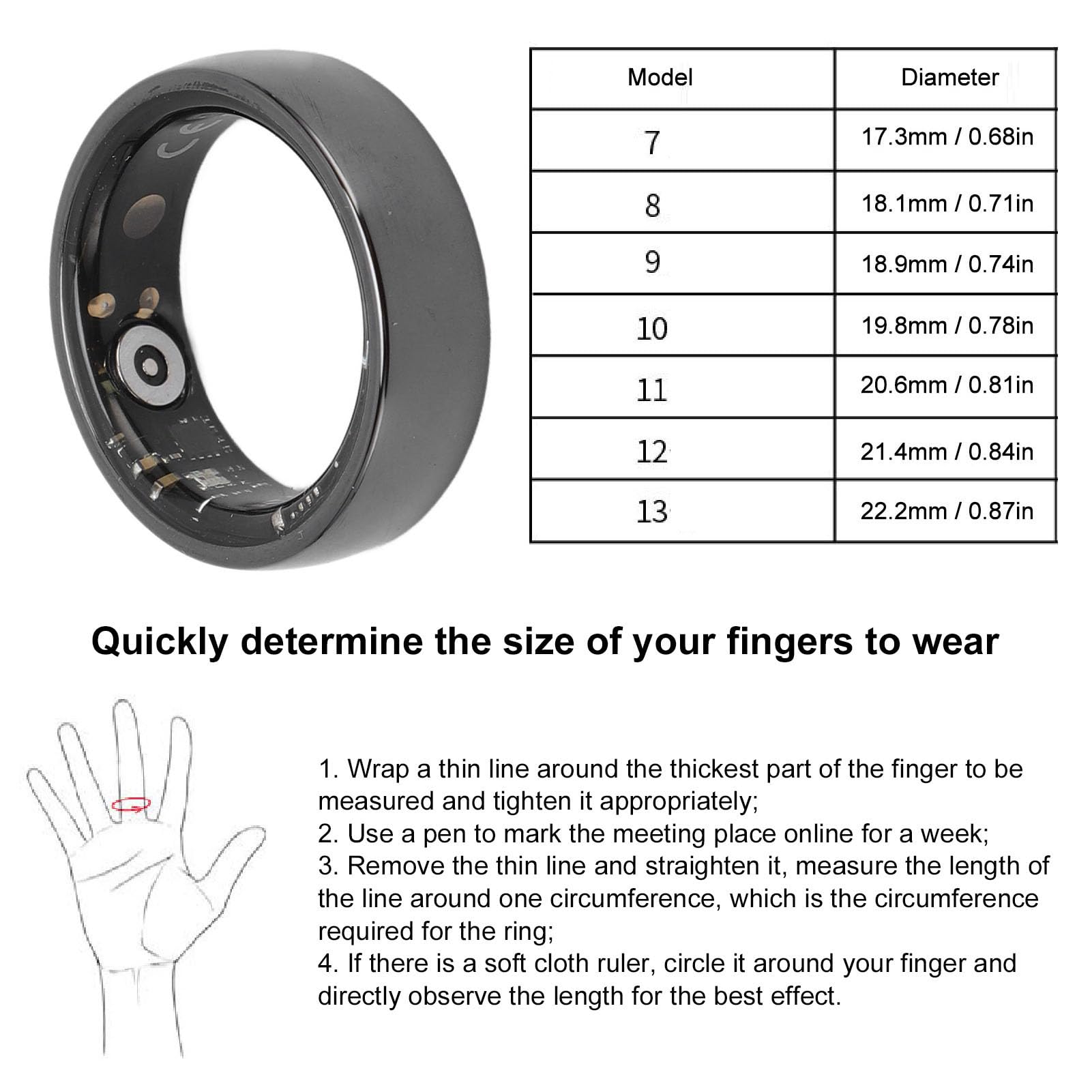 Anneau Intelligent NFC, Bague de Tracker de santé avec Mode Multi-Sport, Podomètre, Résistance à l'eau IP68 pour Un Usage Quotidien